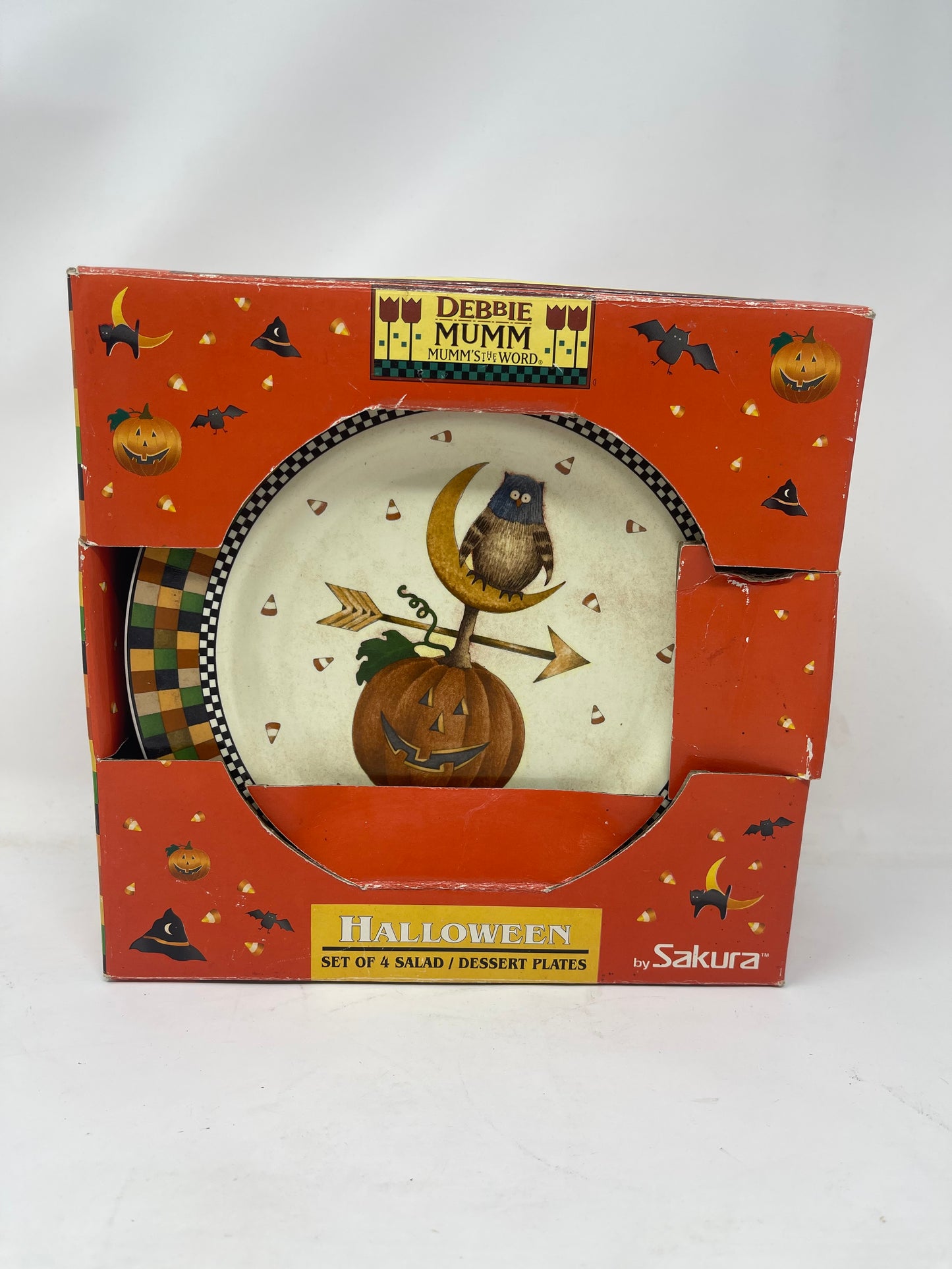 Debbie Mumm Sakura Halloween Dessert Ceramic Plates & Mugs In Original Box