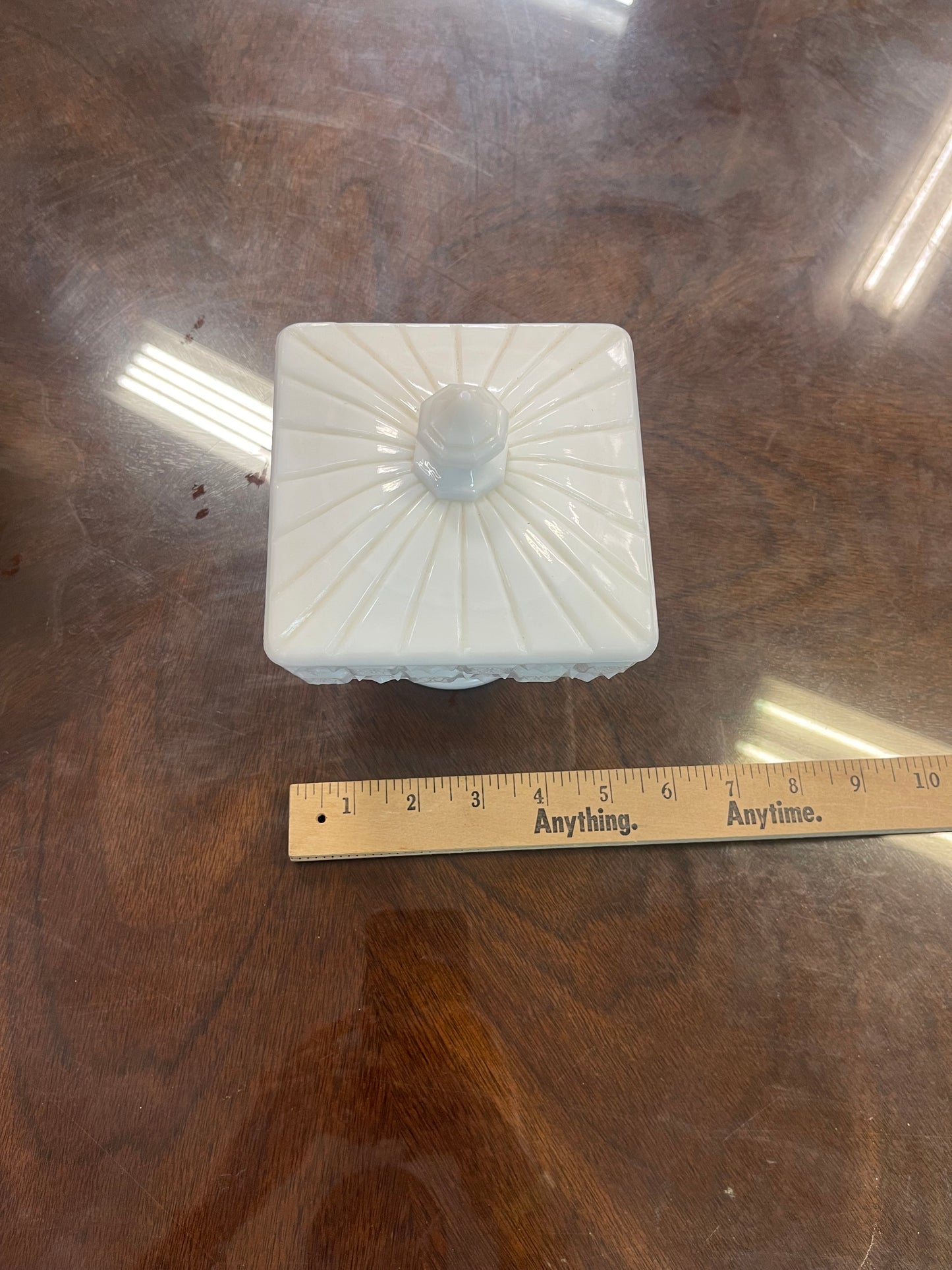 Westmoreland Milk Glass Quilt Pattern Candy Dish & Fenton Spanish Lace Milk Glass Cake Plate