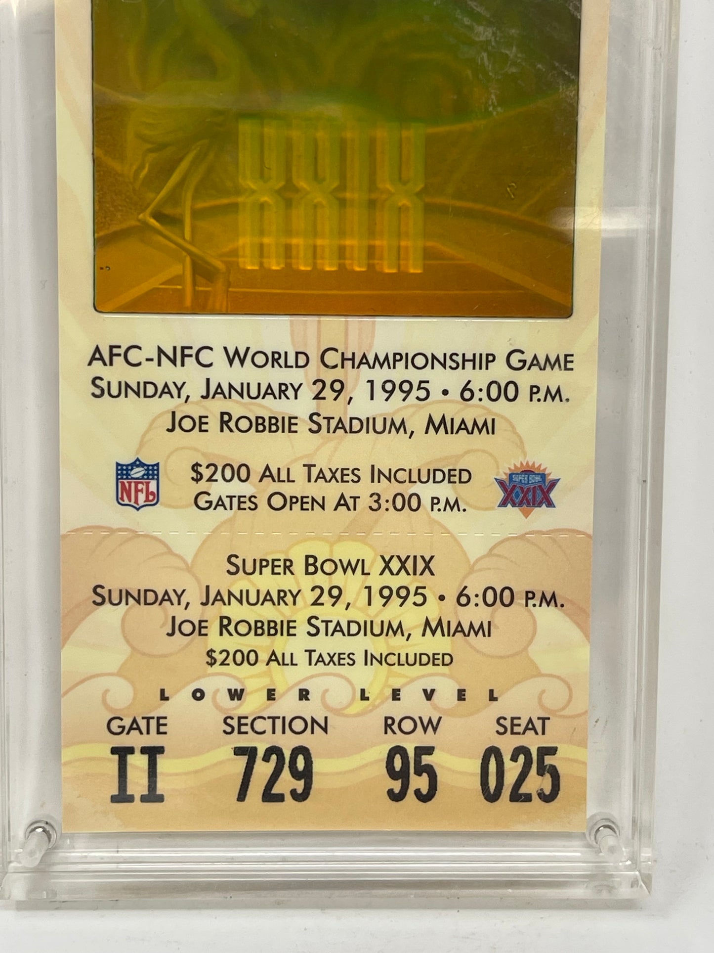 Super Bowl XXIX AFC - NFC World Championship Ticket In Lucite
