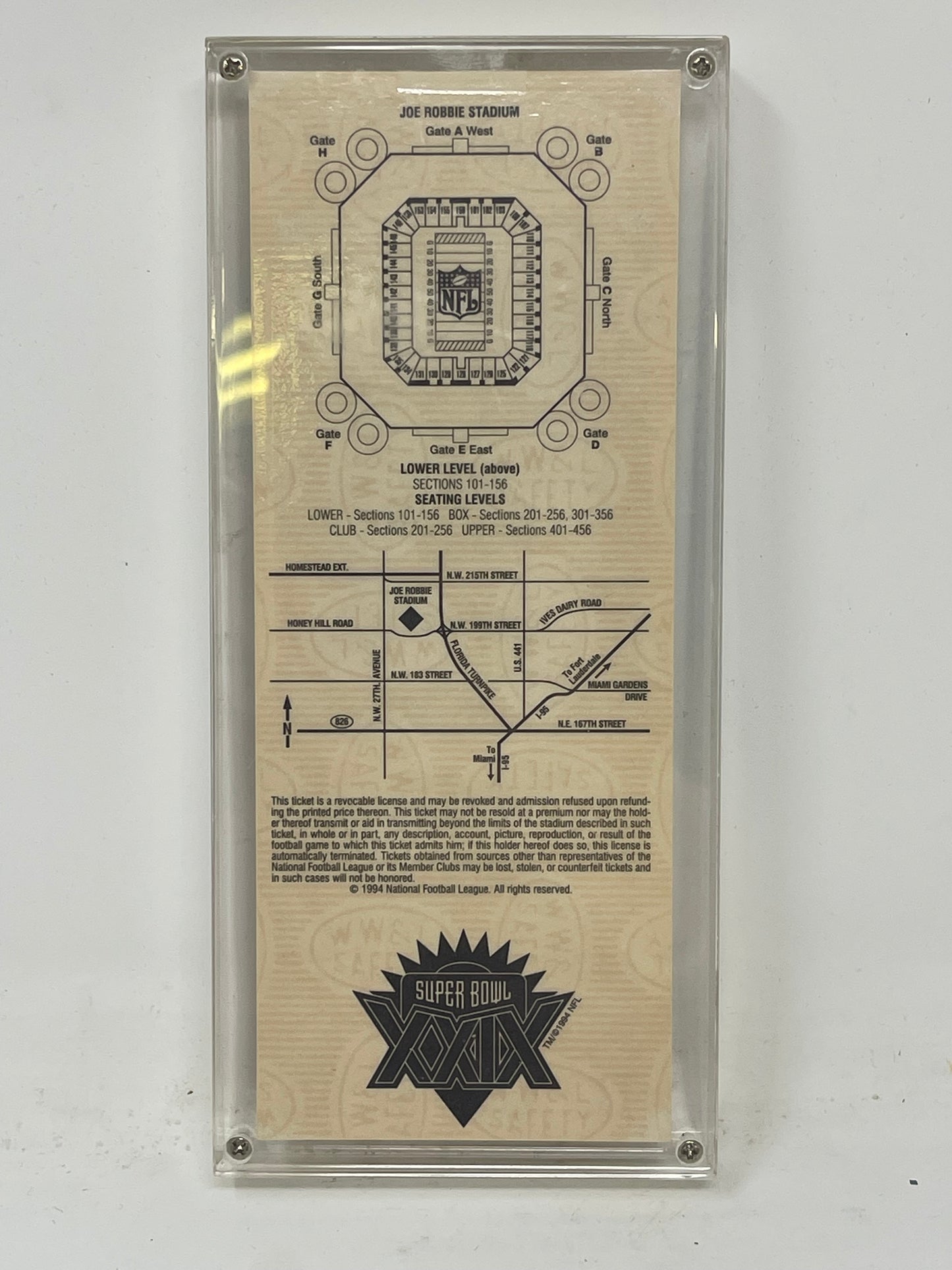 Super Bowl XXIX AFC - NFC World Championship Ticket In Lucite