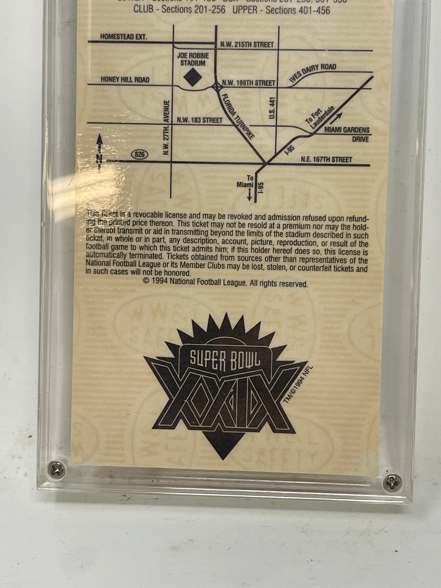 Super Bowl XXIX AFC - NFC World Championship Ticket In Lucite