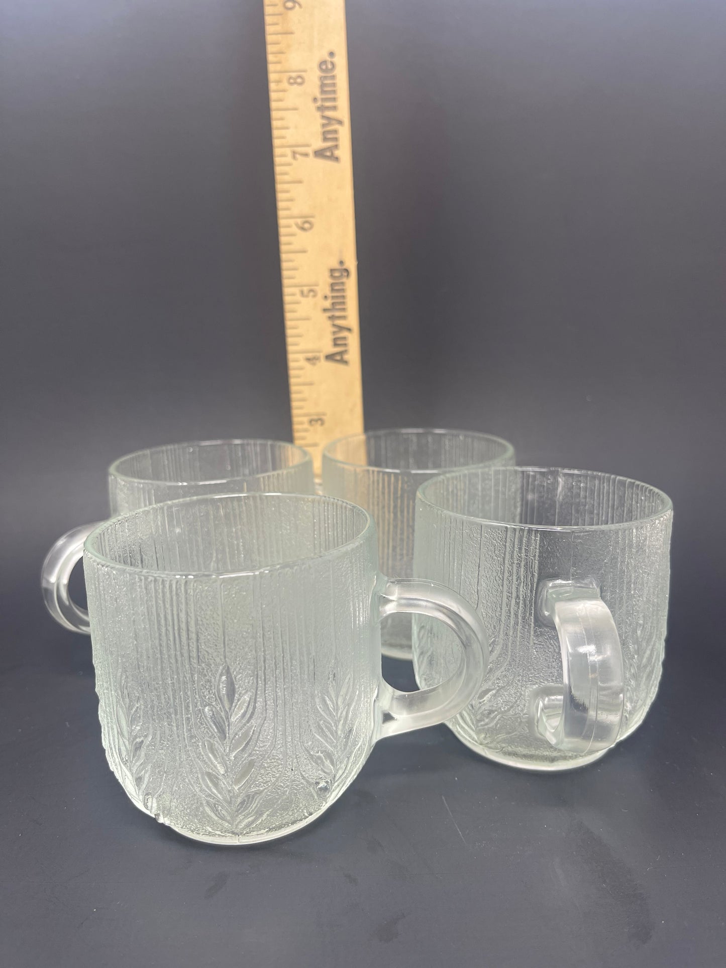 Arcoroc "Country Wheat" Clear Glass Mugs, Saucers & Plates