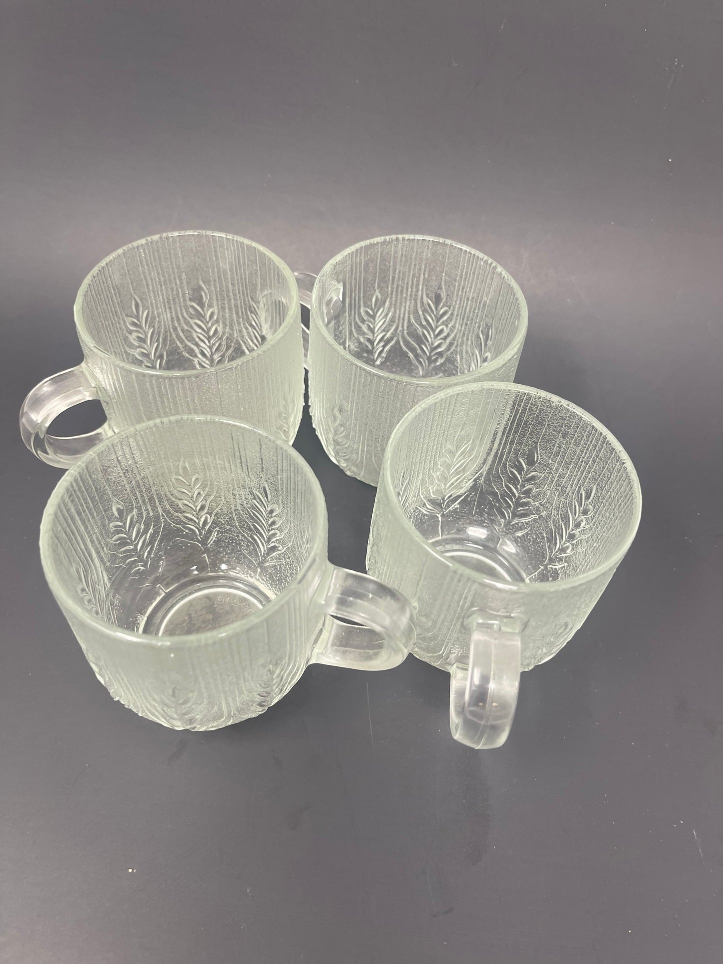 Arcoroc "Country Wheat" Clear Glass Mugs, Saucers & Plates