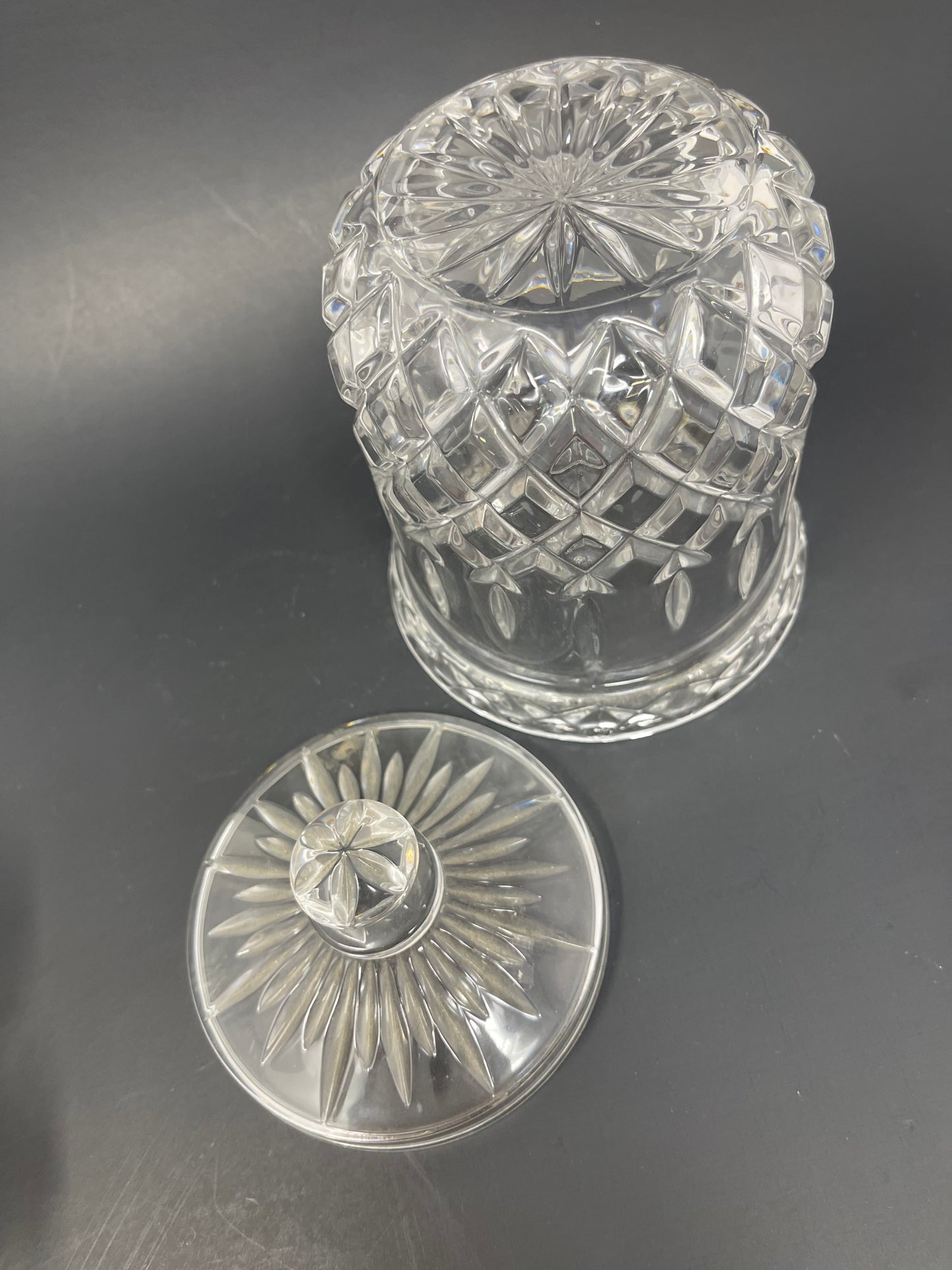 Gorham Crystal King Edward Biscuit Barrel W/ Lid & Toothpick Holders