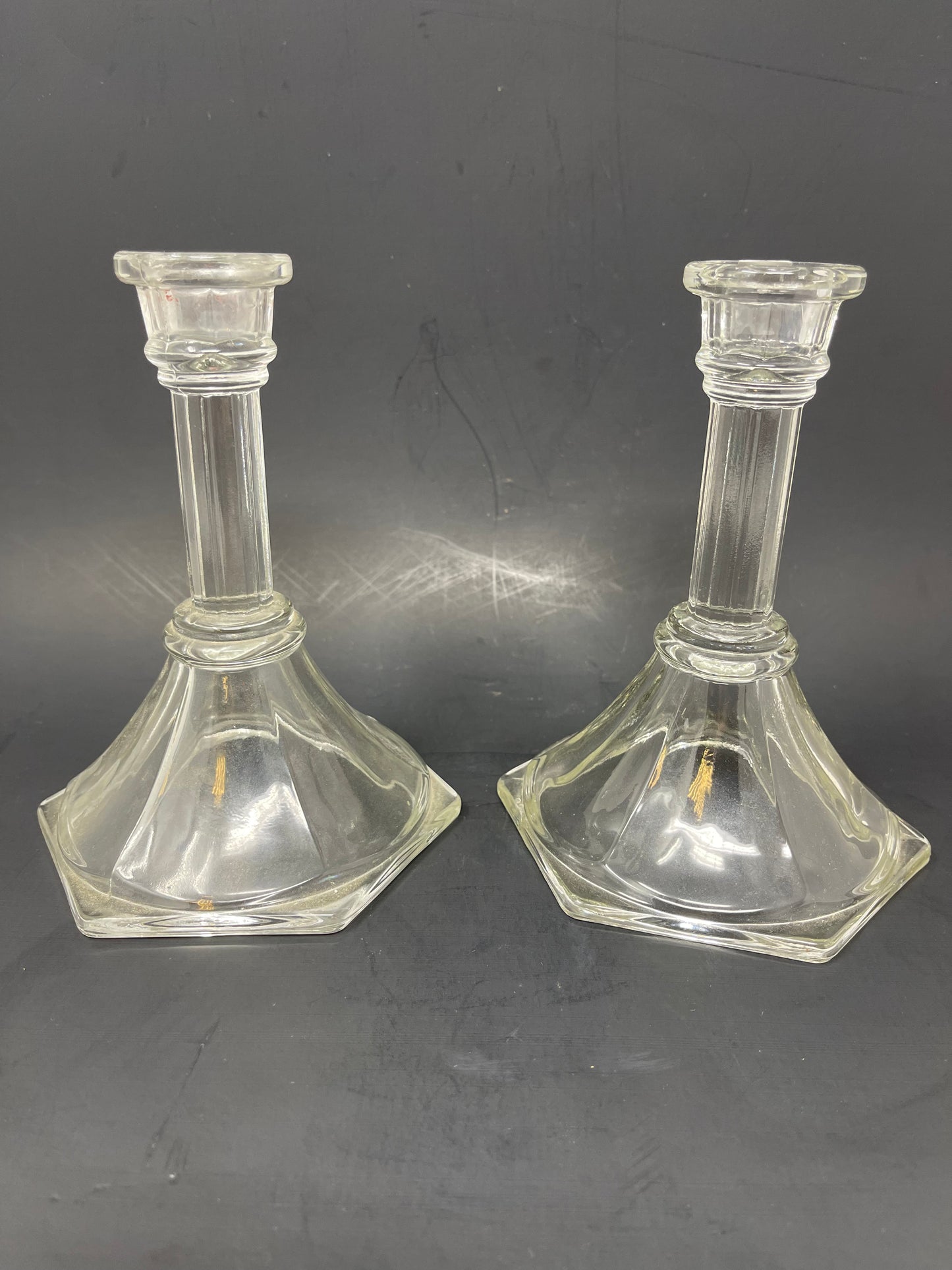 Pair Of Clear Glass Candle Holders