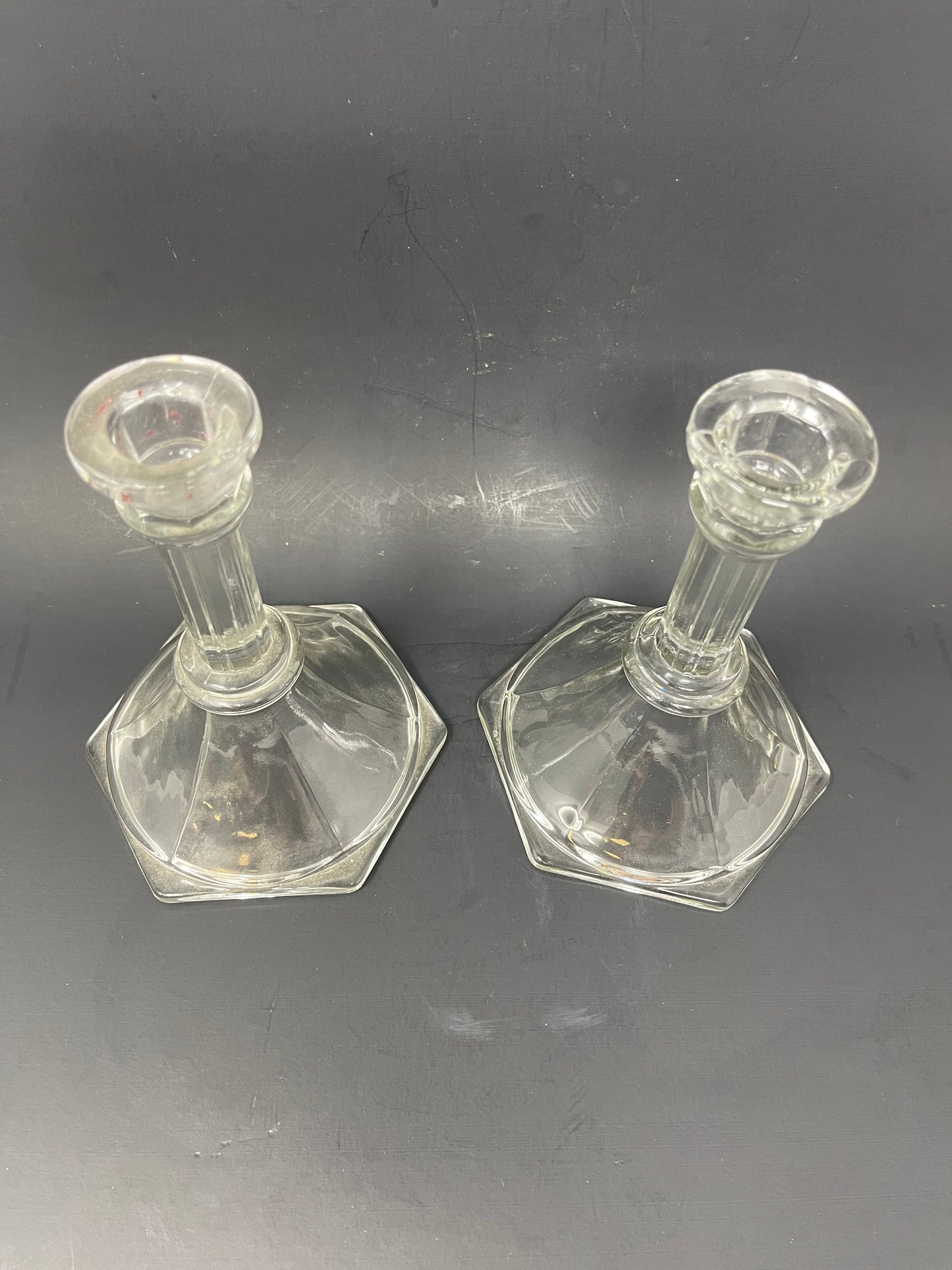 Pair Of Clear Glass Candle Holders