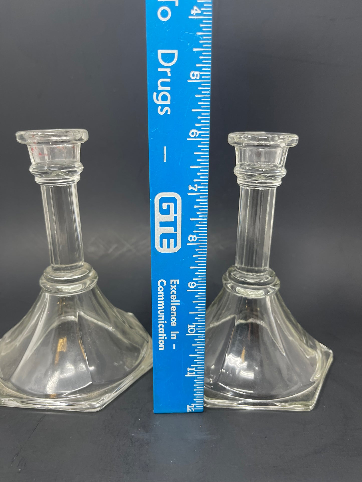 Pair Of Clear Glass Candle Holders