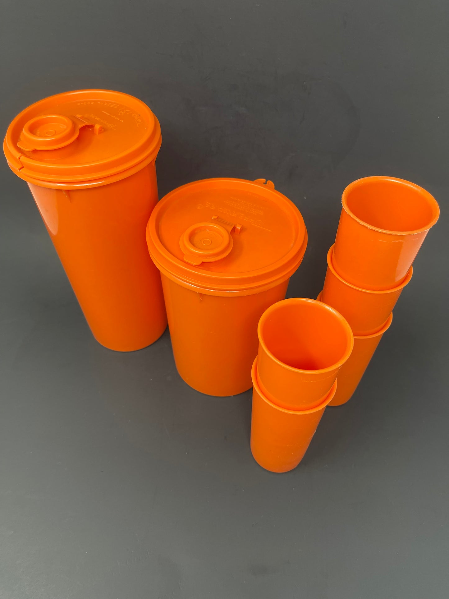 Vintage Orange Tupperware Drink Buddies W/ Cups