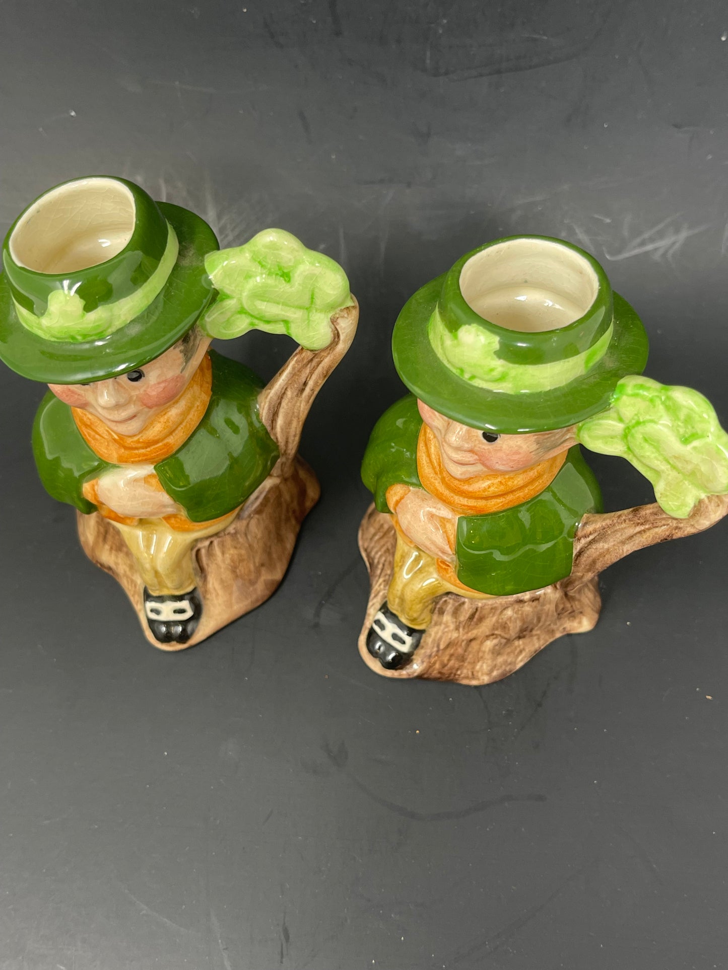 Irish Leprechaun Ceramic Candle Holders