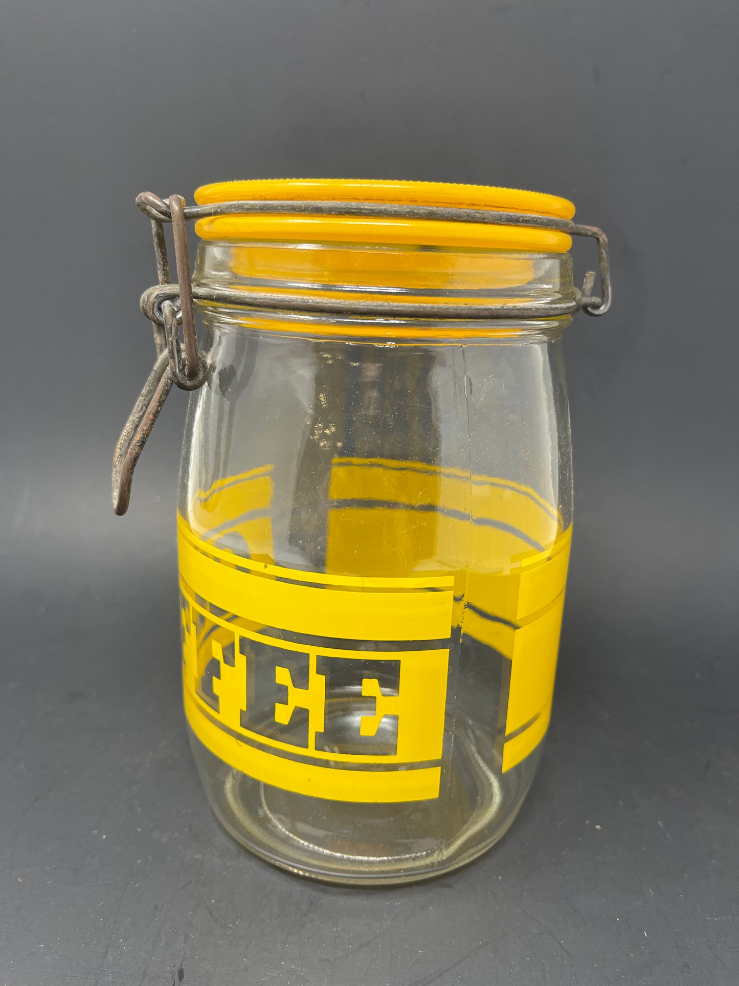 70's Glass Yellow Coffee Storage Flip Top Canister