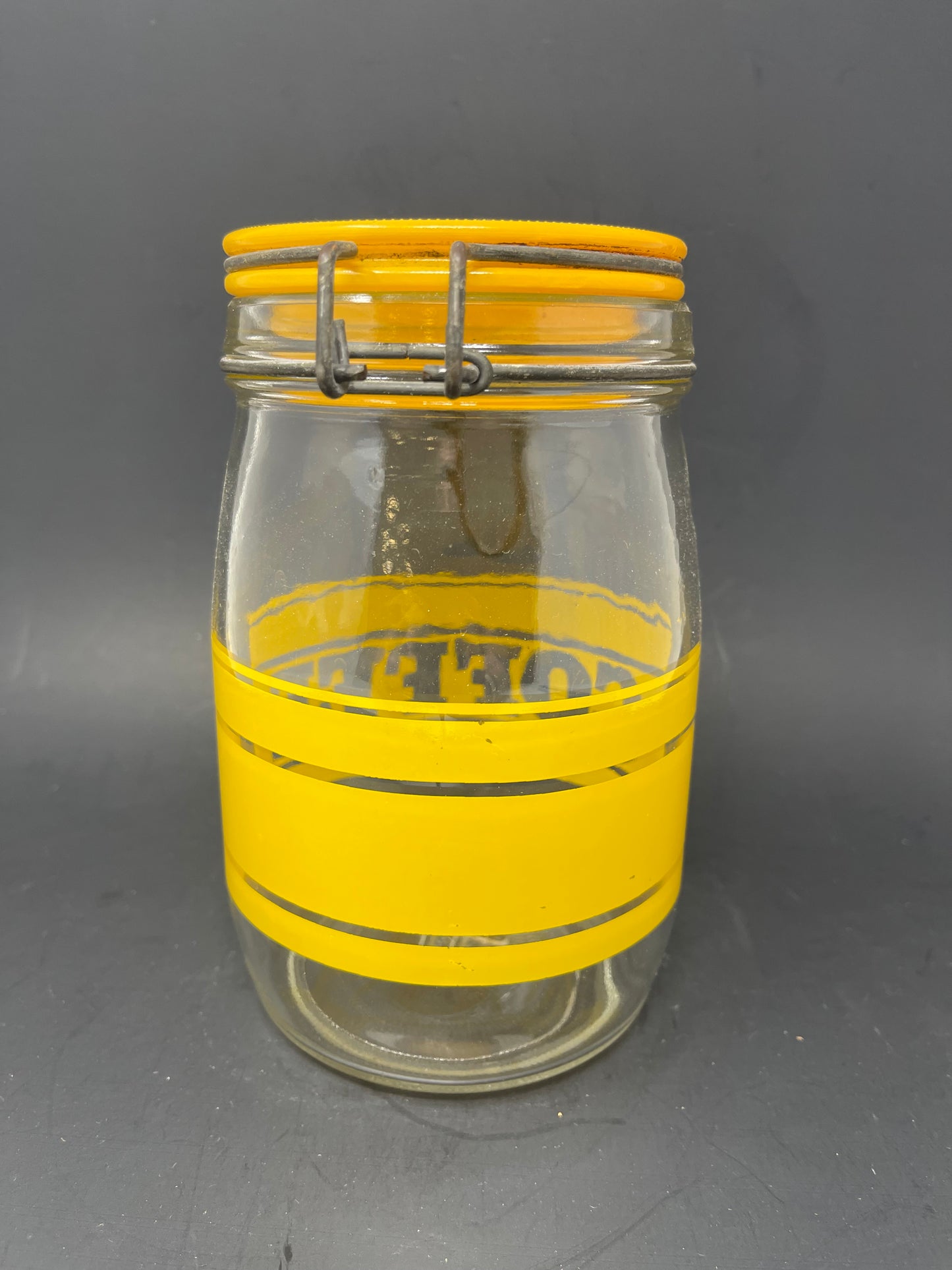 70's Glass Yellow Coffee Storage Flip Top Canister