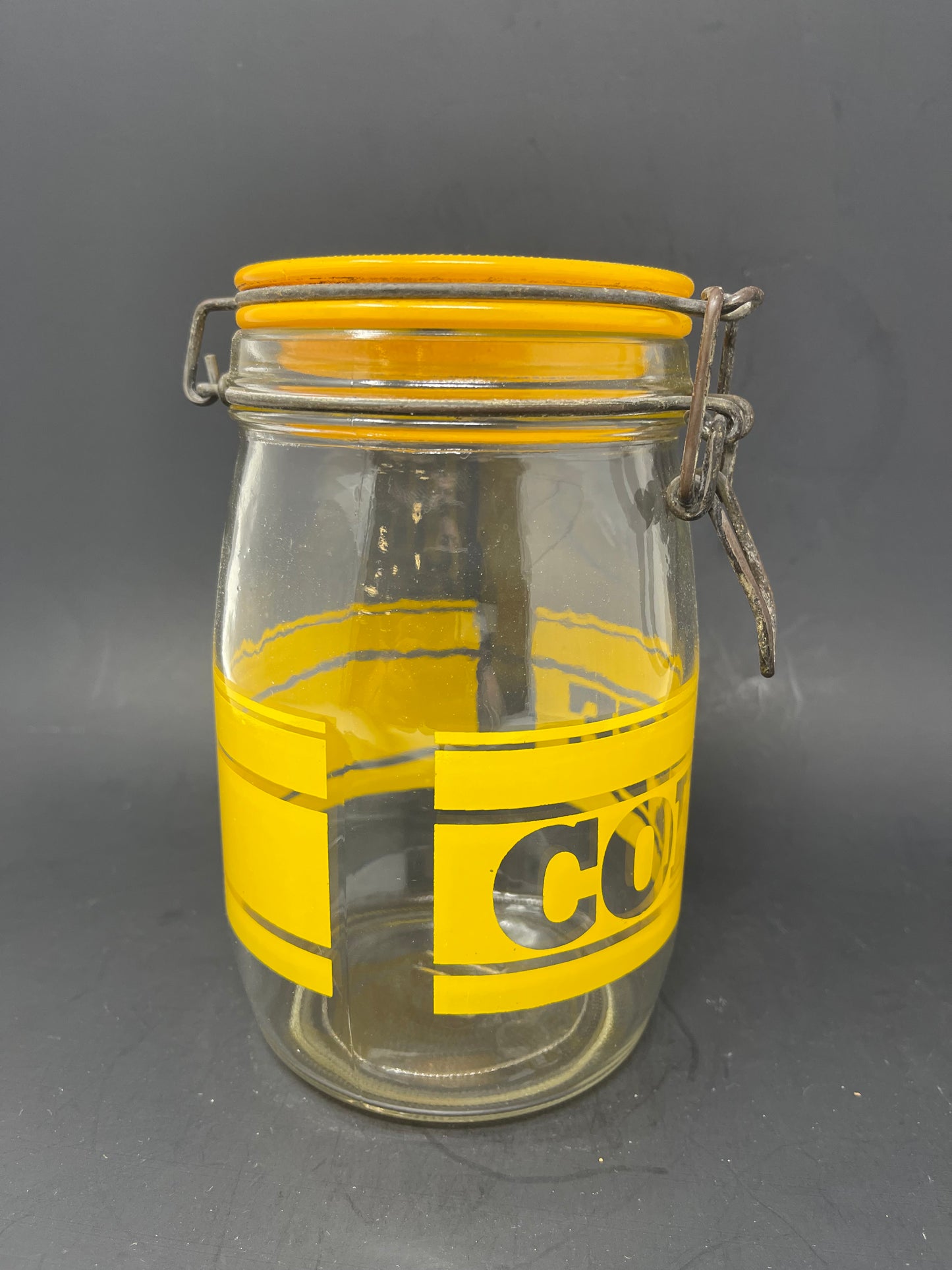 70's Glass Yellow Coffee Storage Flip Top Canister