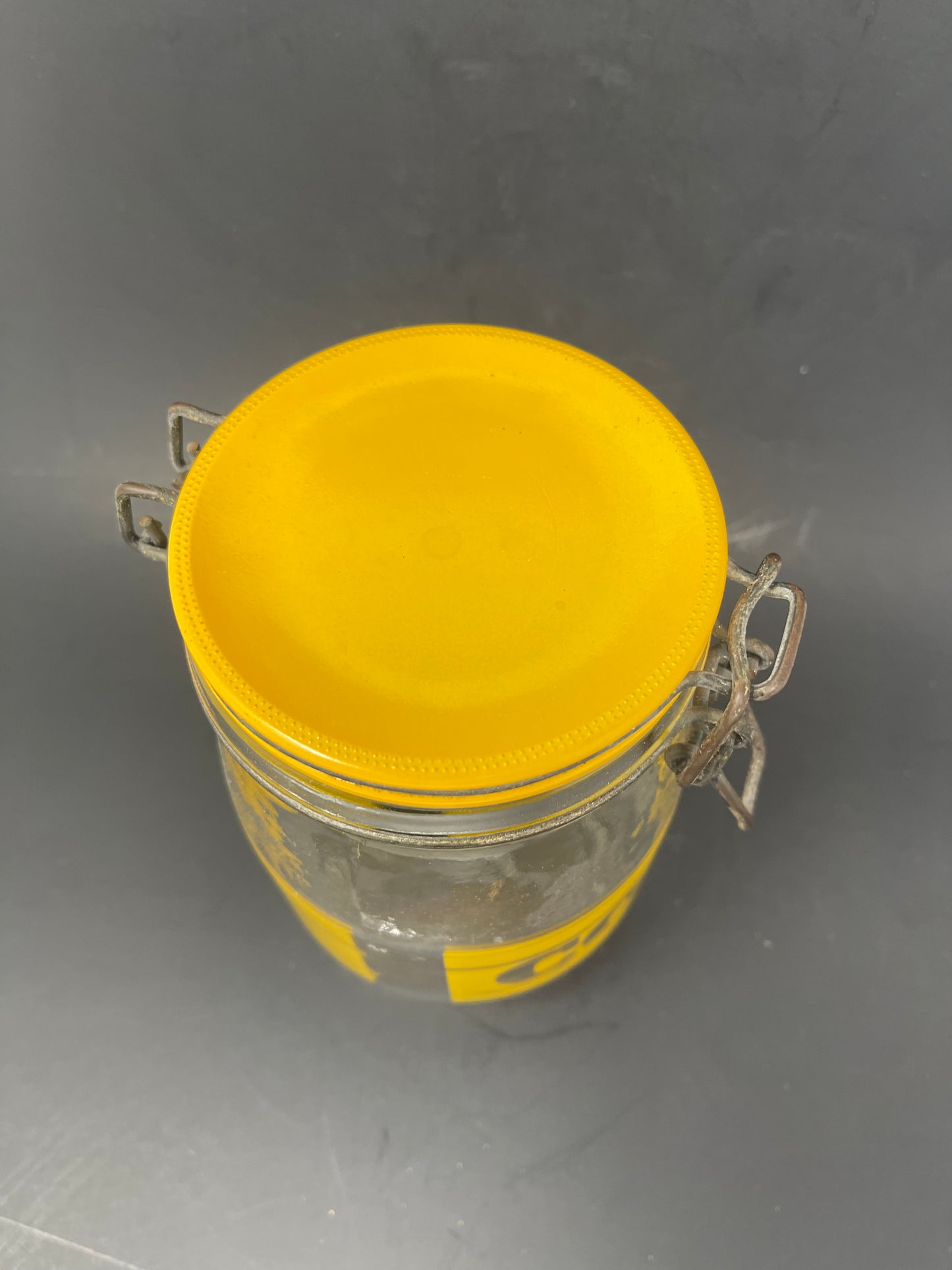 70's Glass Yellow Coffee Storage Flip Top Canister