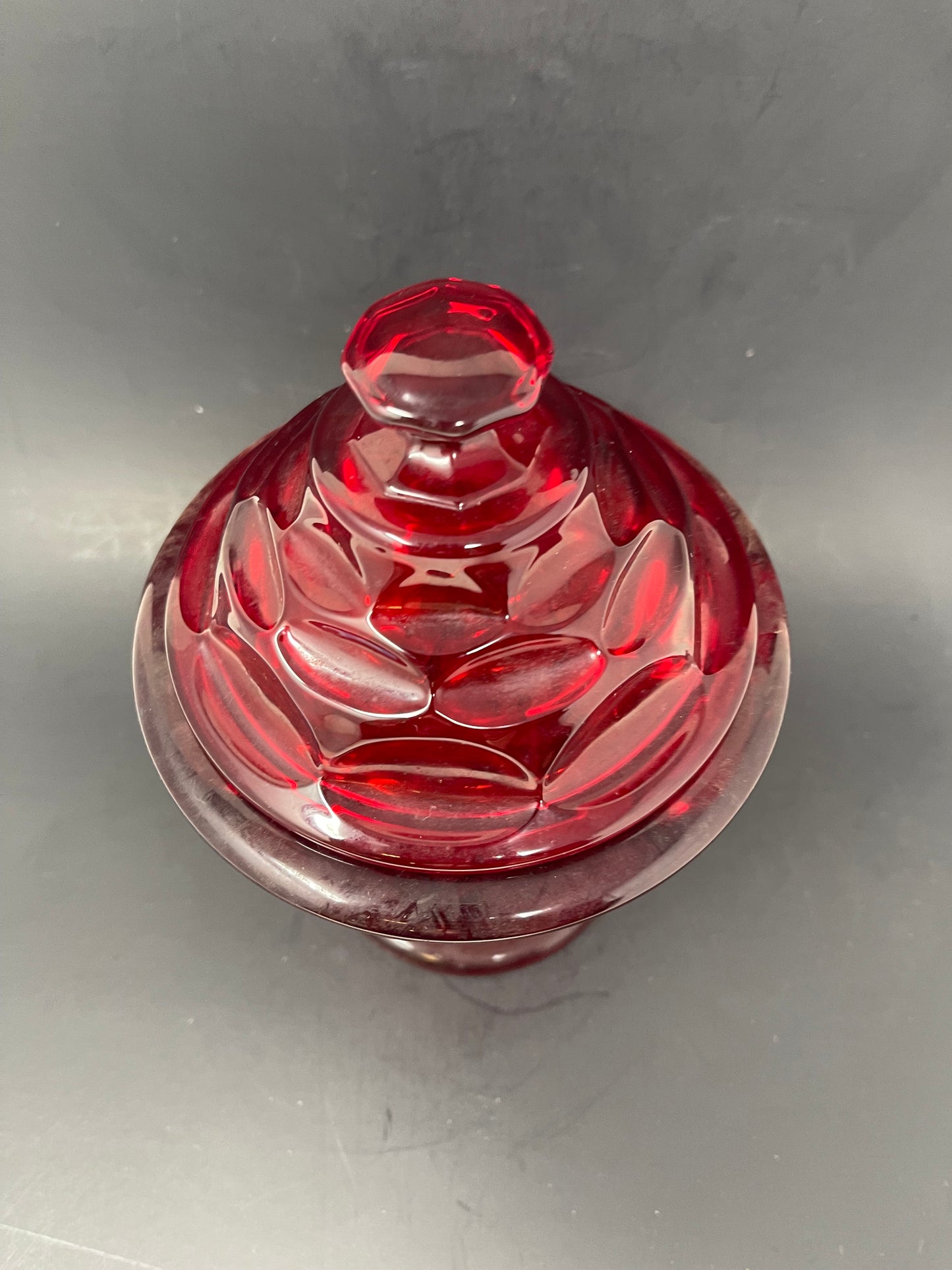 Vintage Fistoria Argus Ruby Red Footed Capote Dish W/ Lid