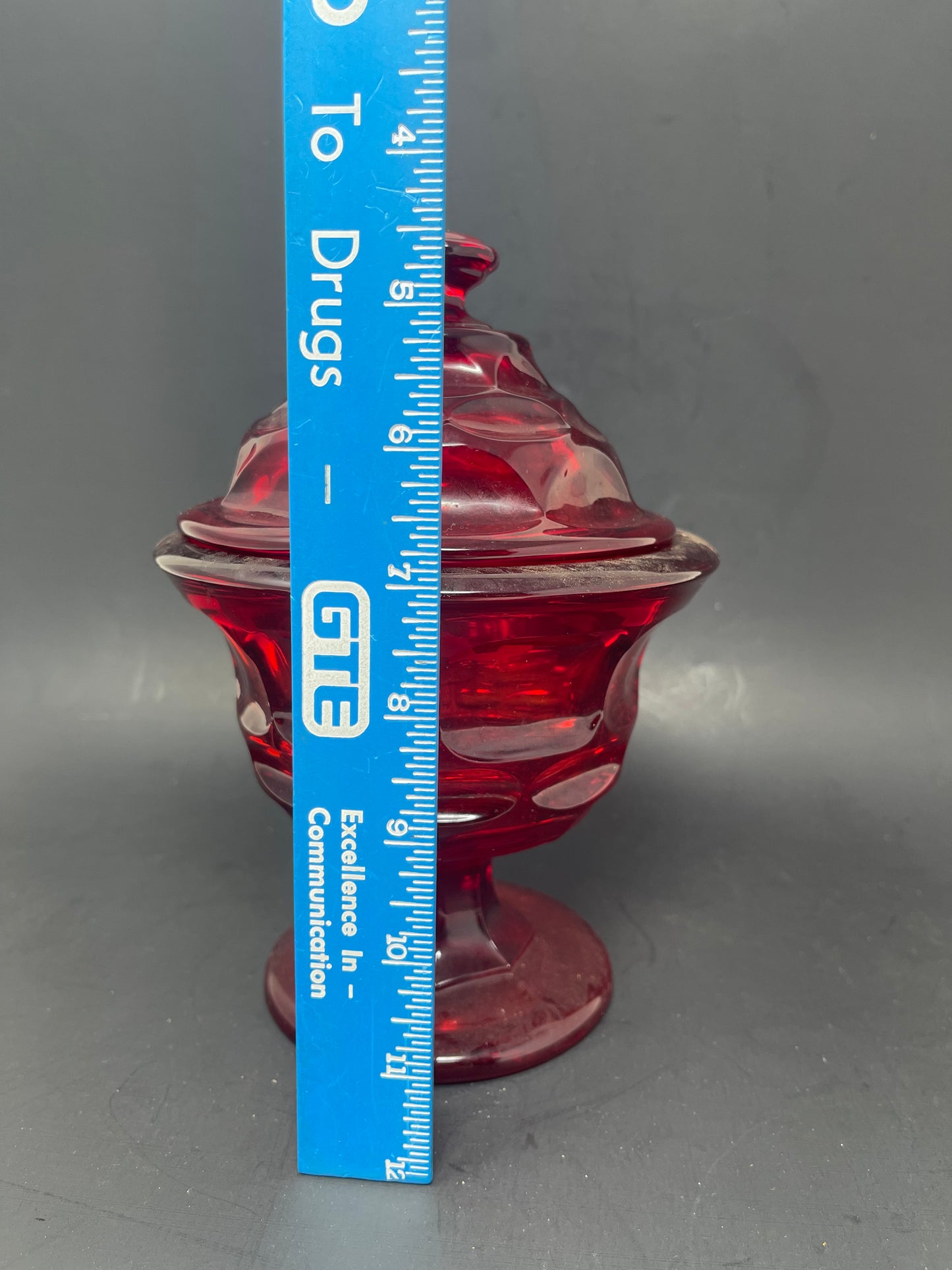 Vintage Fistoria Argus Ruby Red Footed Capote Dish W/ Lid