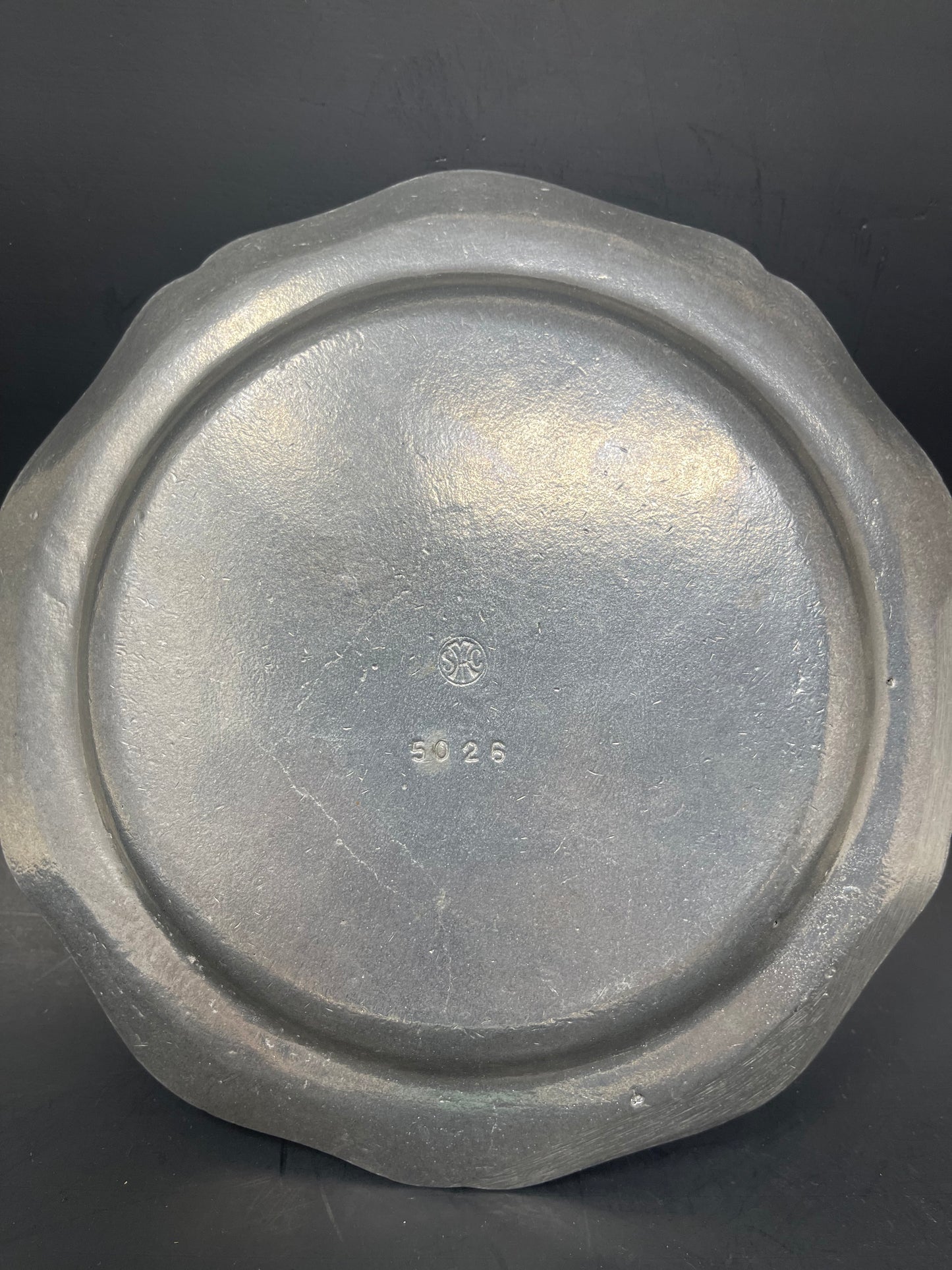 Vintage Sexton Pewter Platter & Candlestick Holder