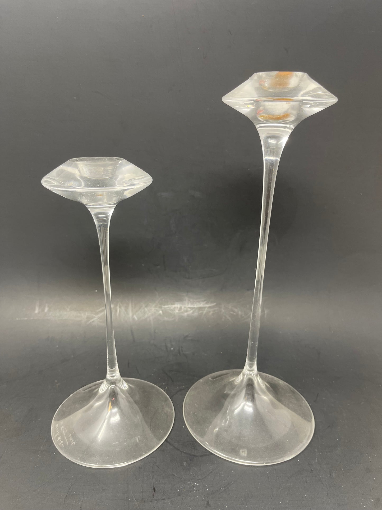 Set Of 2 Kosta Boda Crystal Candlestick Holders