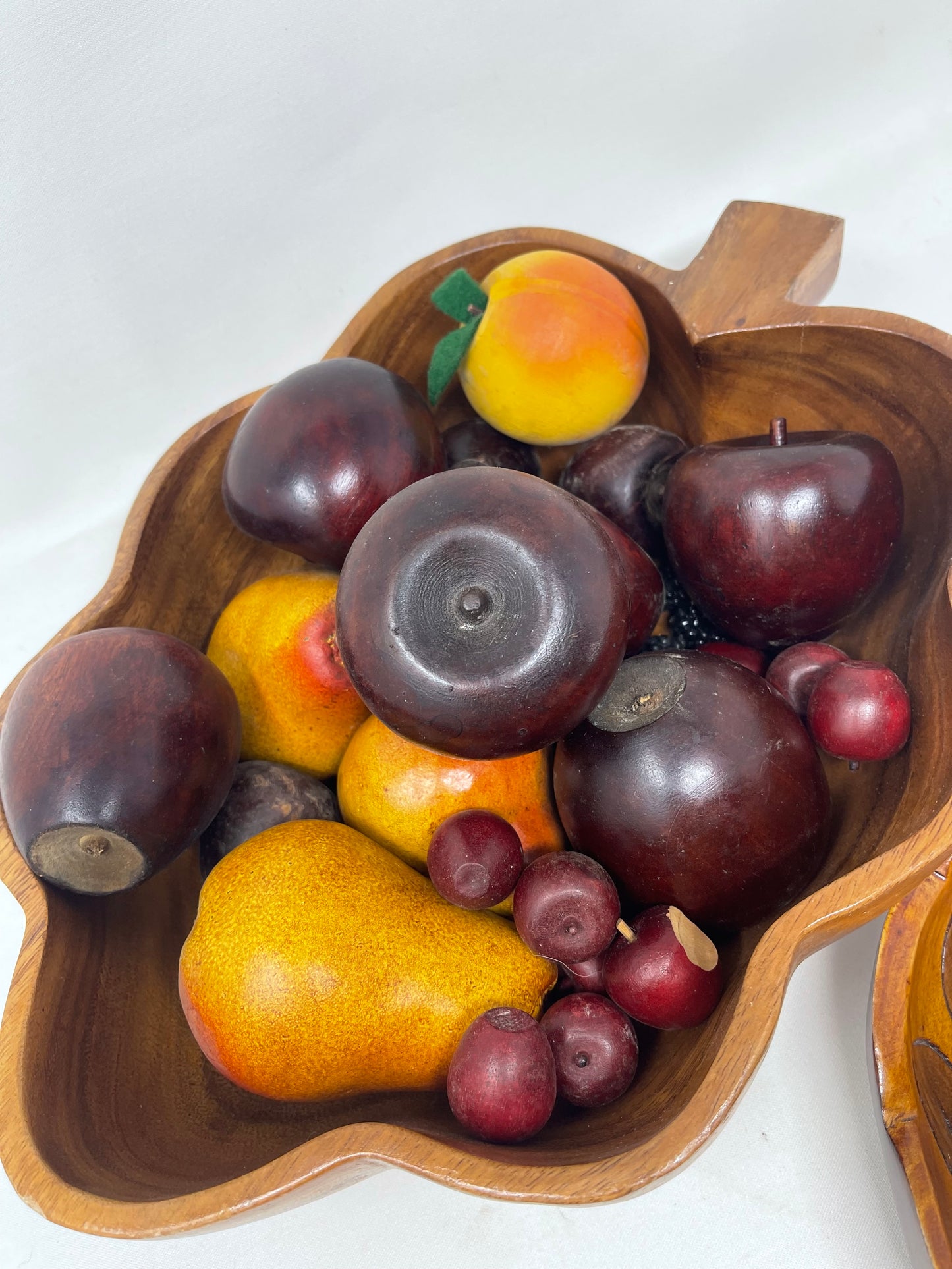 Hand Carved Wood Bowl Set W/ Wooden Fruit