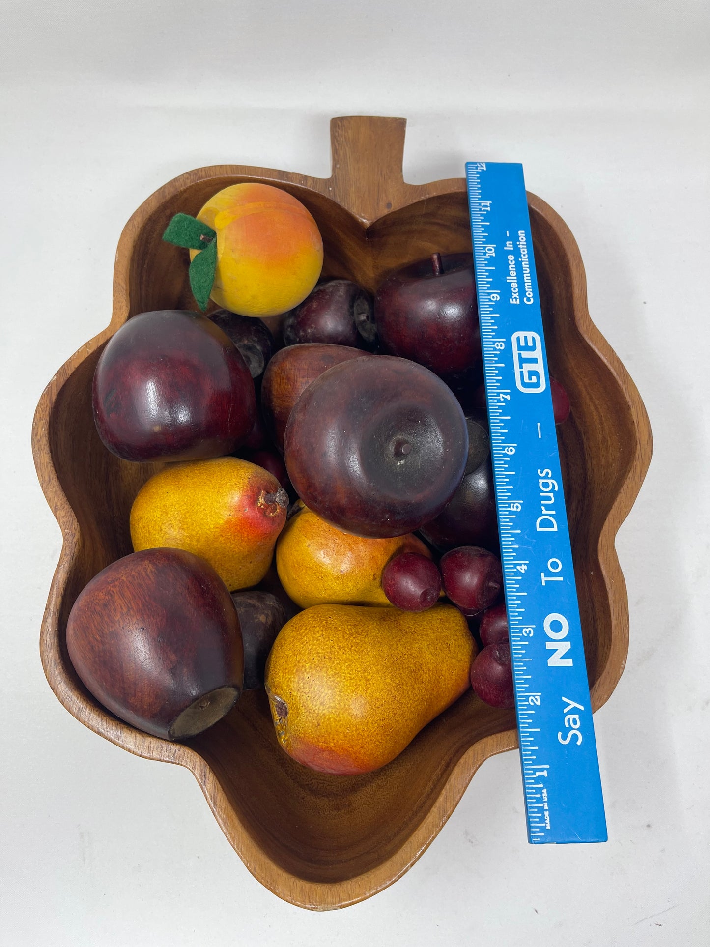 Hand Carved Wood Bowl Set W/ Wooden Fruit