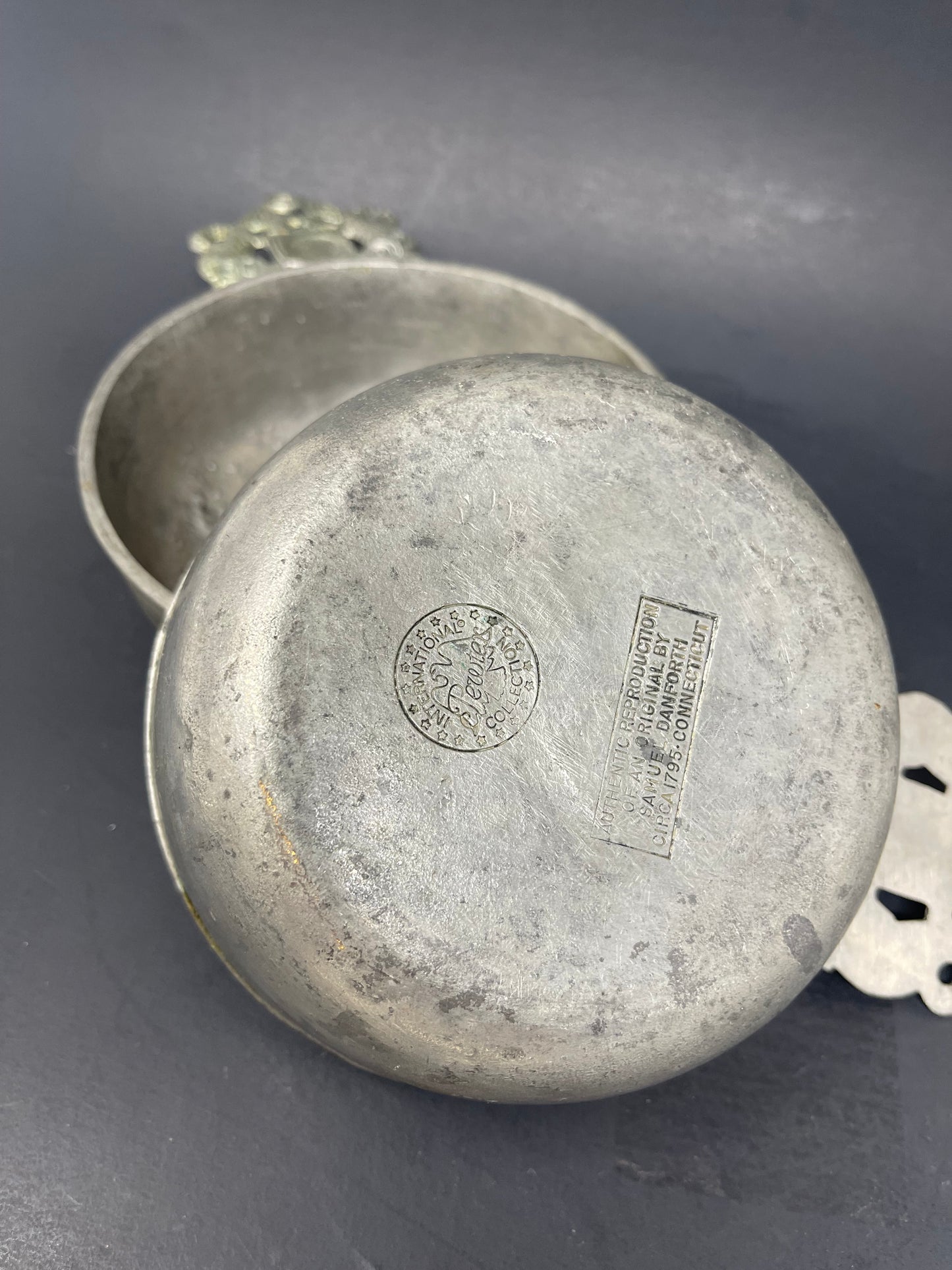 Pewter Dragon Handle Porringer Reproductions W/ Plates