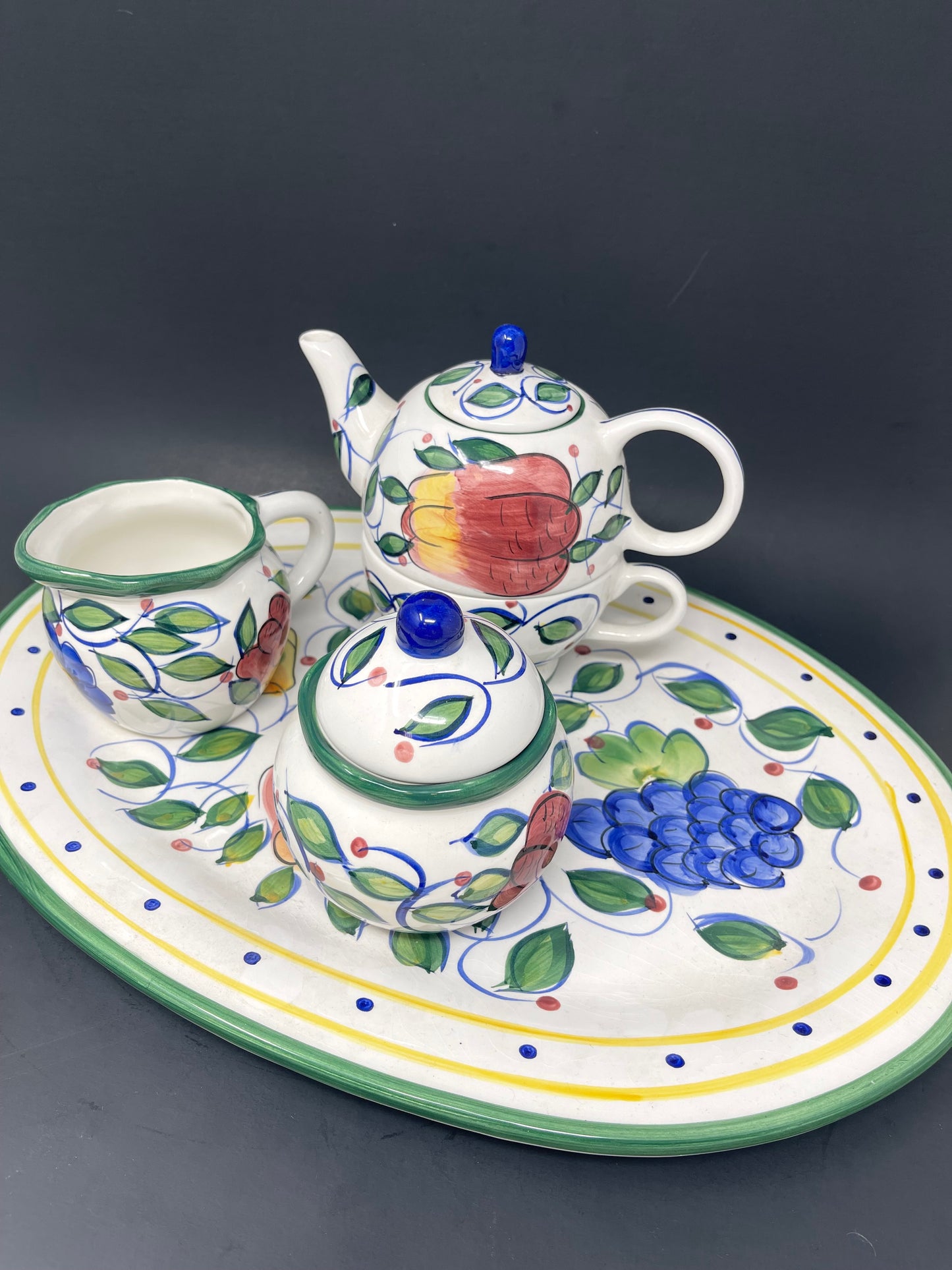 Painted Fruit Tea Set W/ Platter