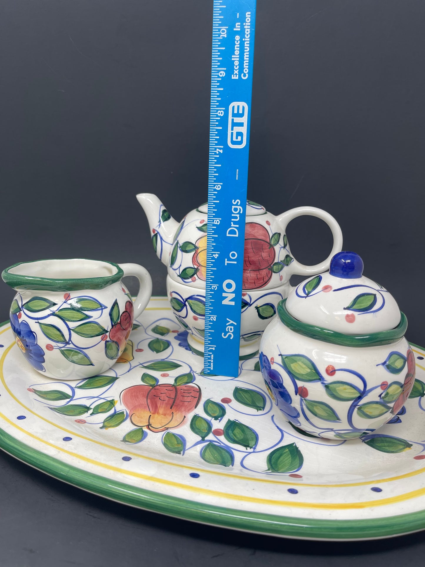 Painted Fruit Tea Set W/ Platter