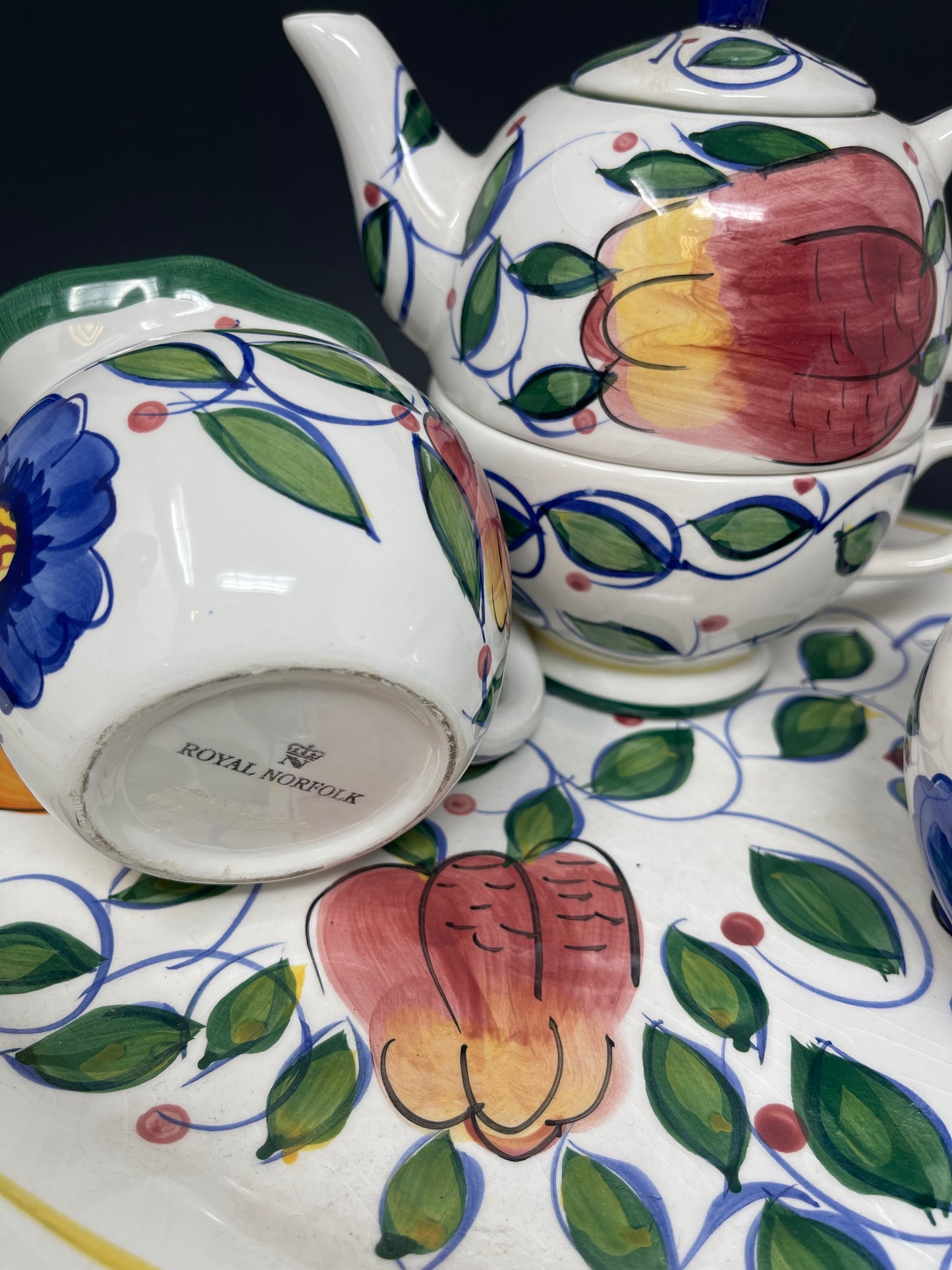 Painted Fruit Tea Set W/ Platter