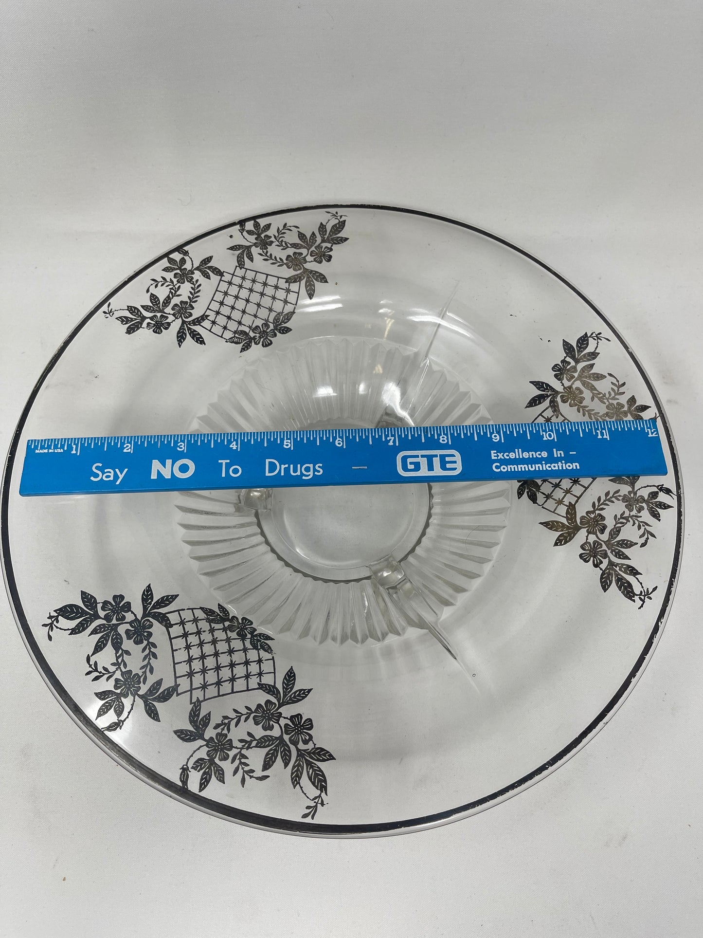 Vintage Footed Clear Glass Bowl W/ Silver Flower Basket Overlay