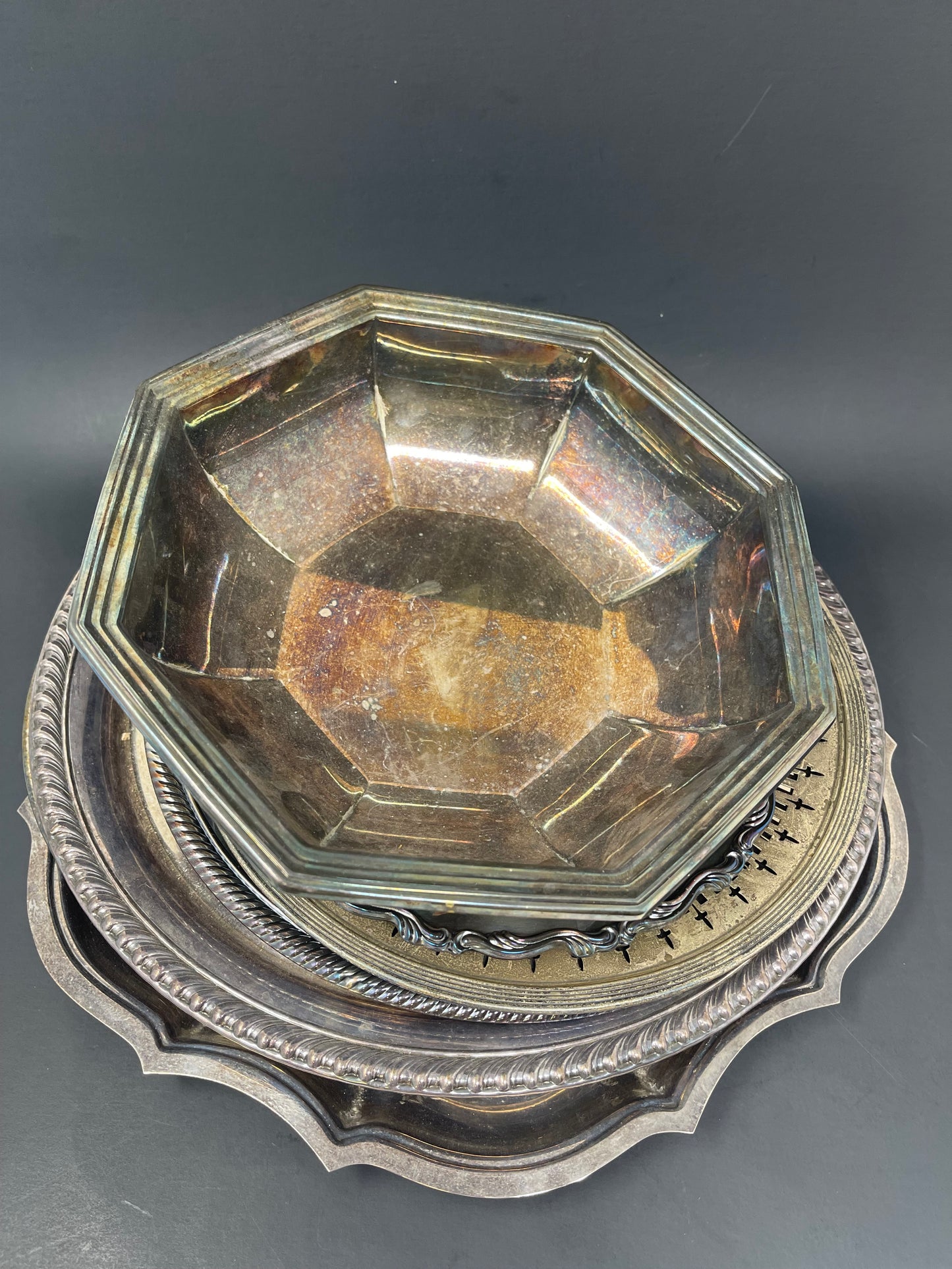 Lot Of Silver Plated Platters & Decorative Plates