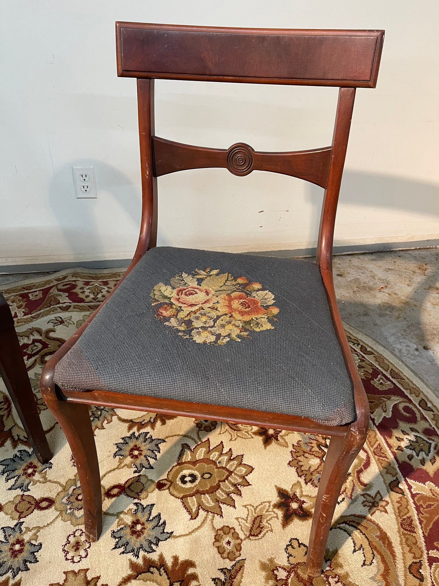 Set Of 2 Needlepoint Wooden Chairs