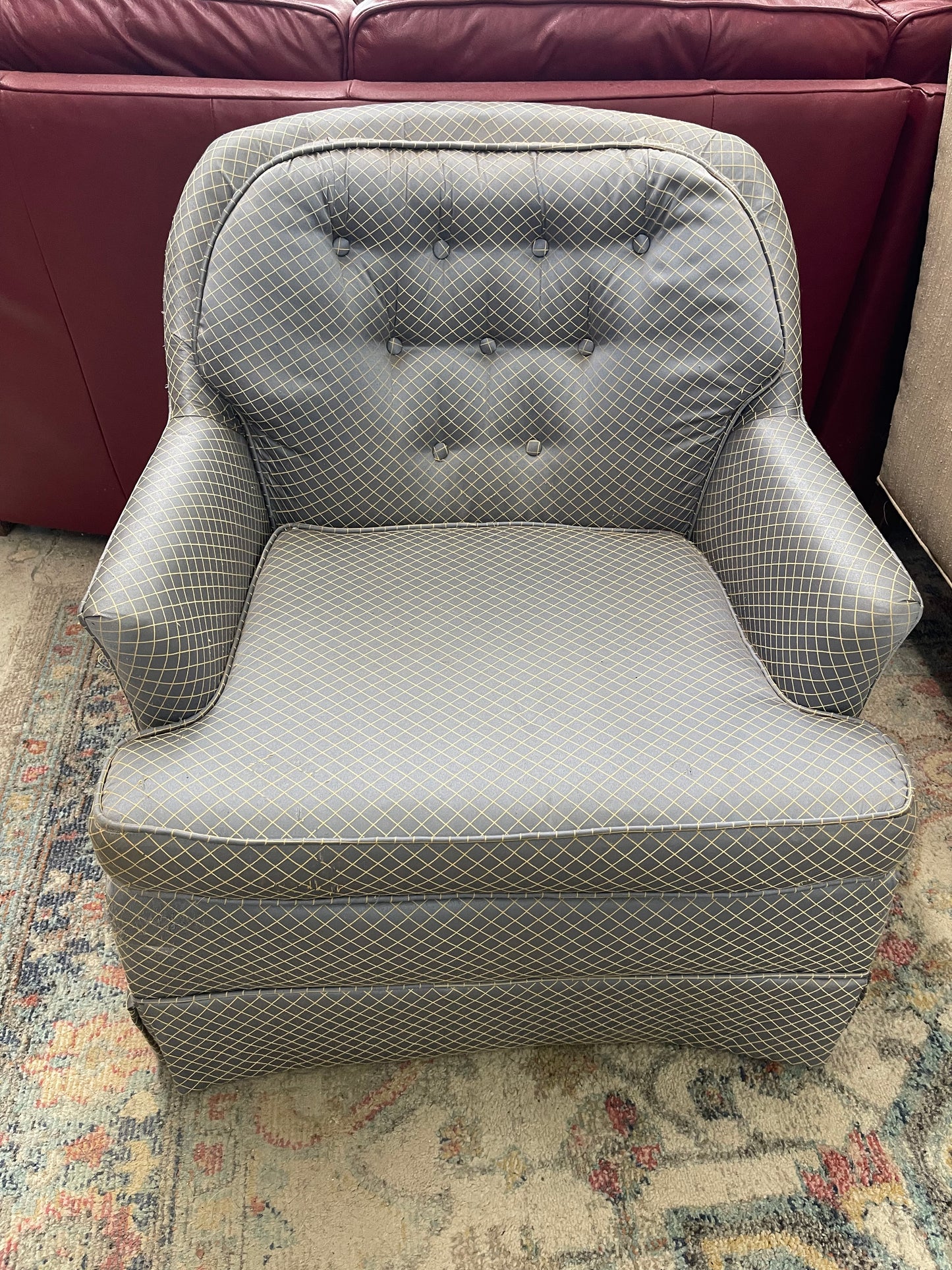 Blue Pattern Tufted Arm Chair