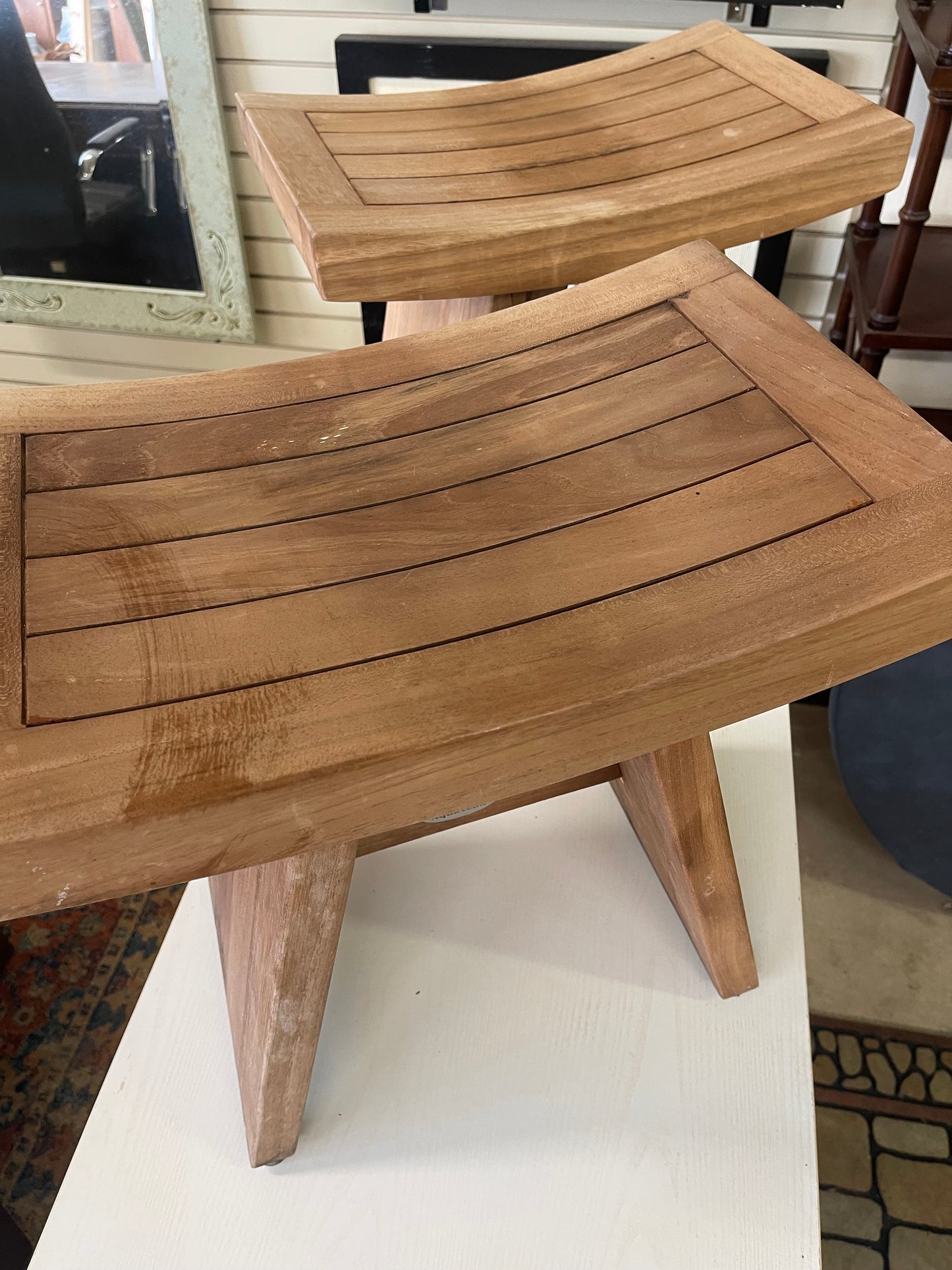 Pair Of Freestanding Aqua Teak Shower Seats