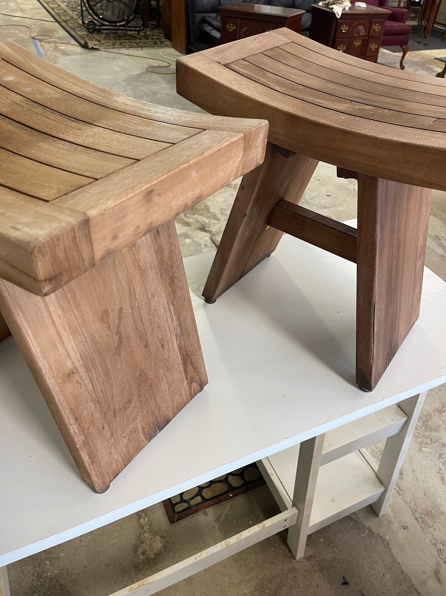 Pair Of Freestanding Aqua Teak Shower Seats