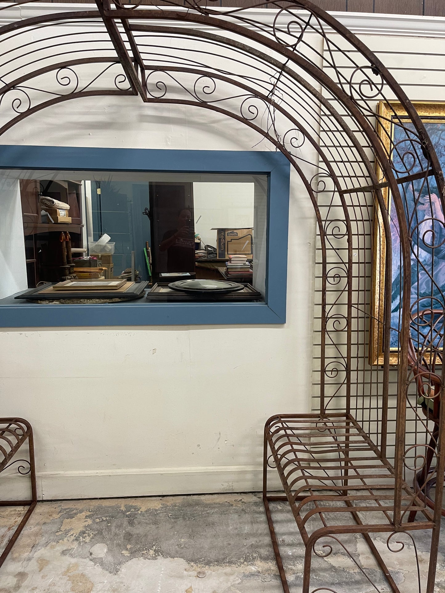 Rod Iron Arch Arbor 8ft W/ Set Of 2 Seater Benches