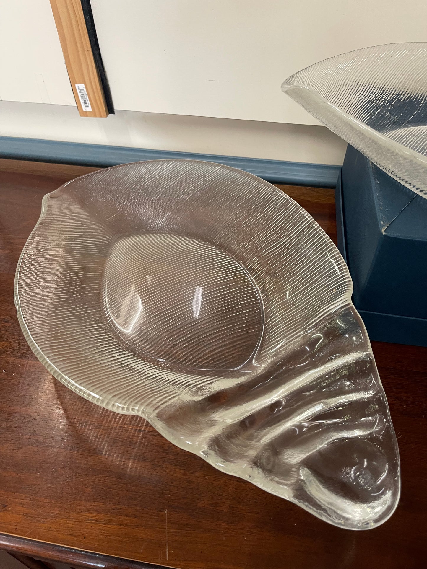 Vintage IVV Crystal Glass Conch Seashell Large Serving Dish Set Of 2