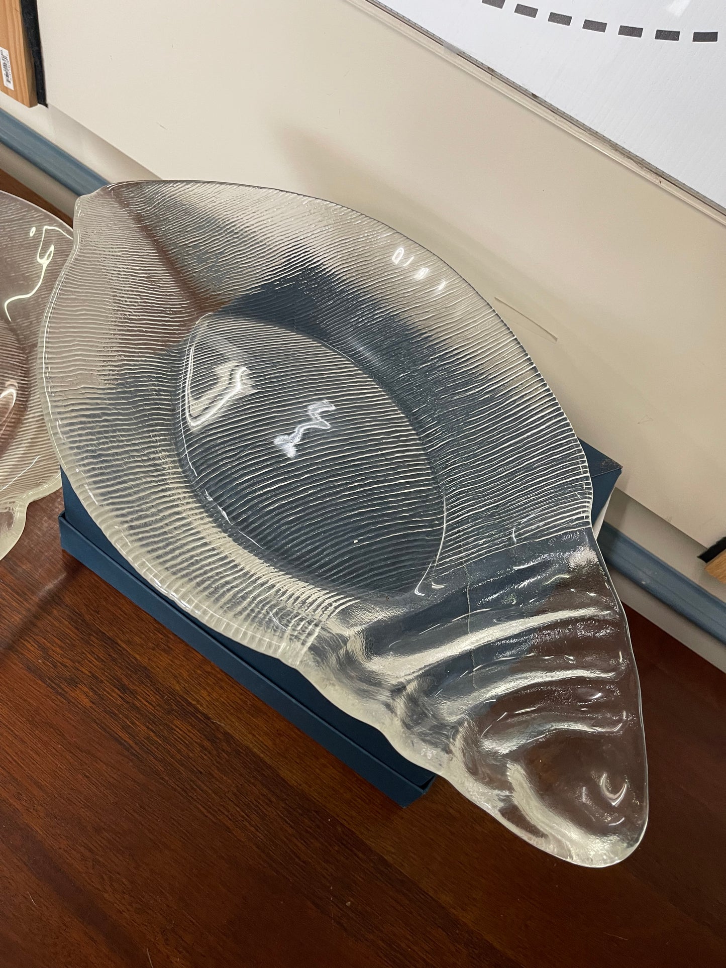 Vintage IVV Crystal Glass Conch Seashell Large Serving Dish Set Of 2