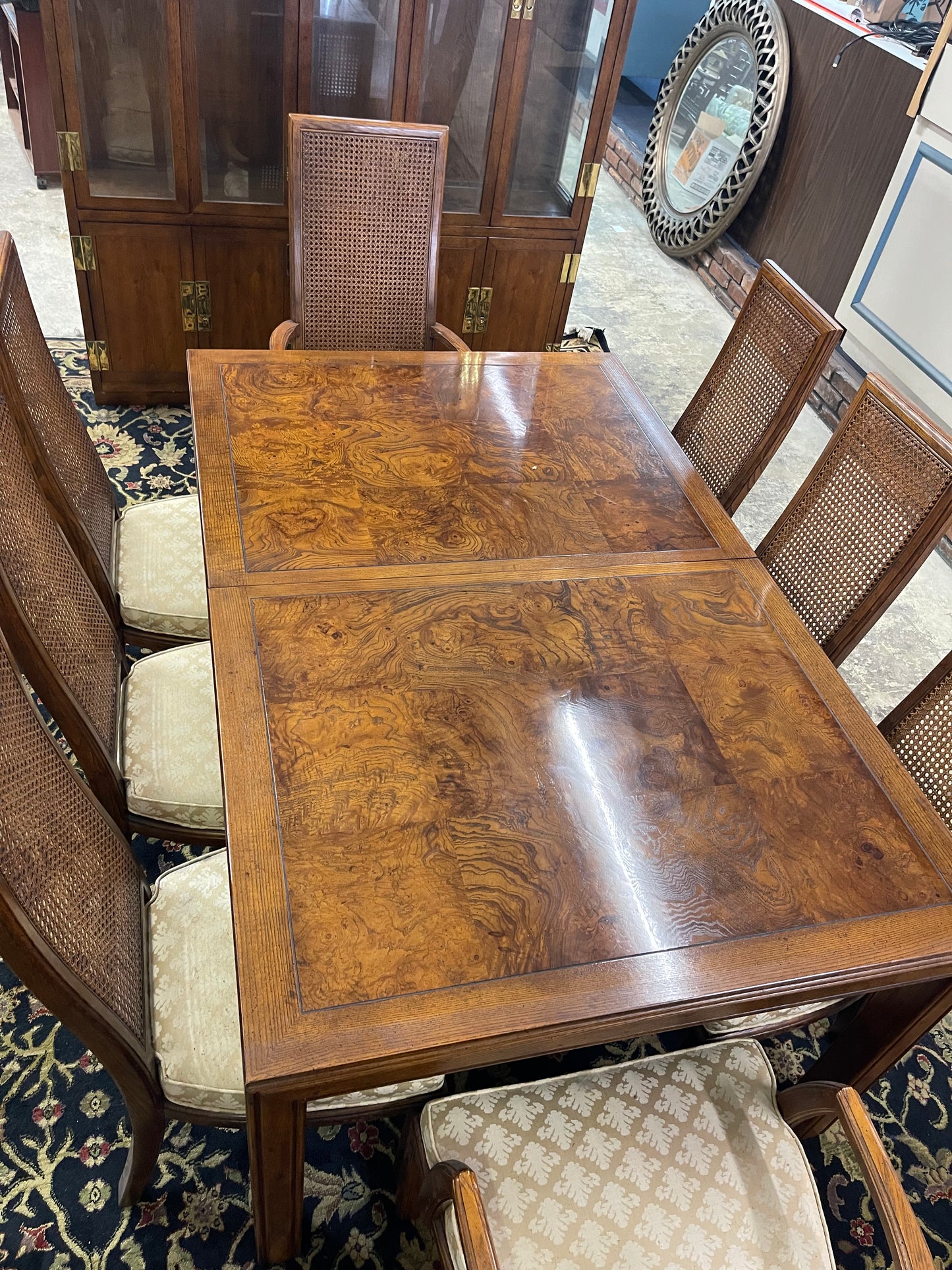 Henredon Burl Wood Dining Table W/ 8 Chairs