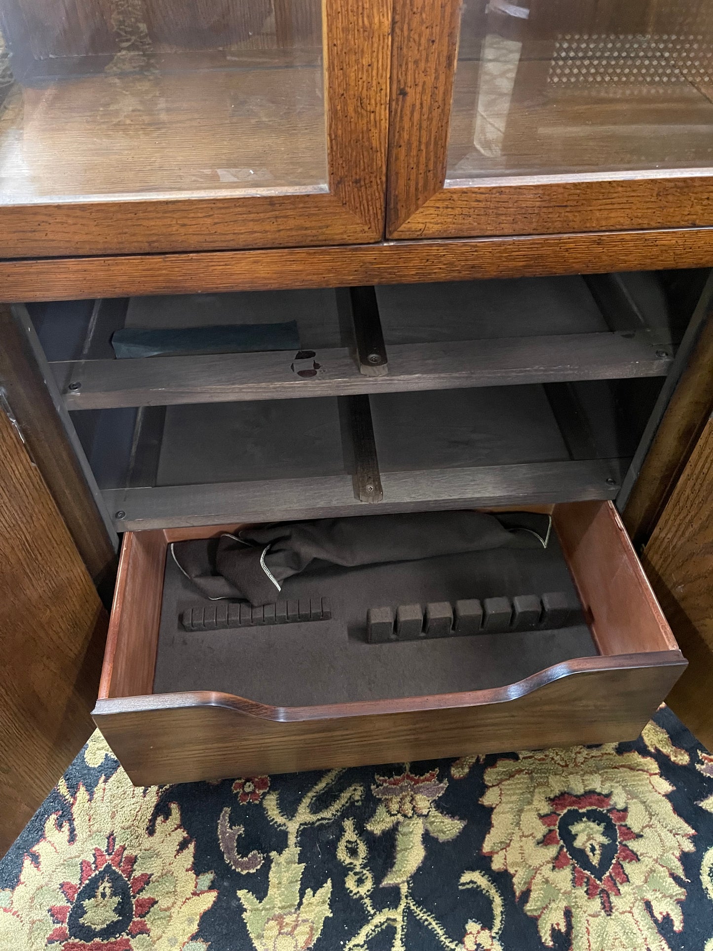 Henredon Solid Walnut Italian Campaign Style 65" Display Cabinet