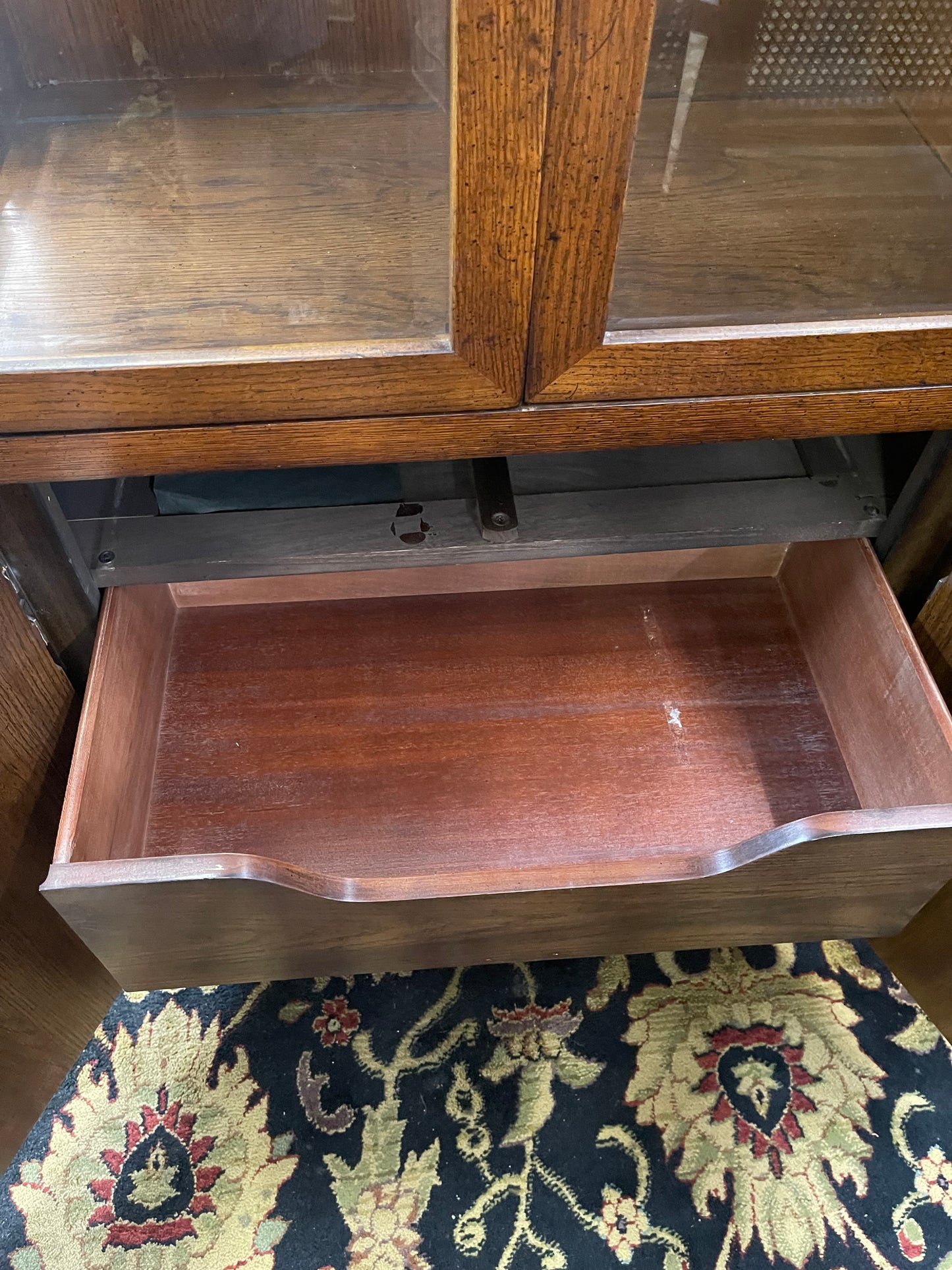 Henredon Solid Walnut Italian Campaign Style 65" Display Cabinet
