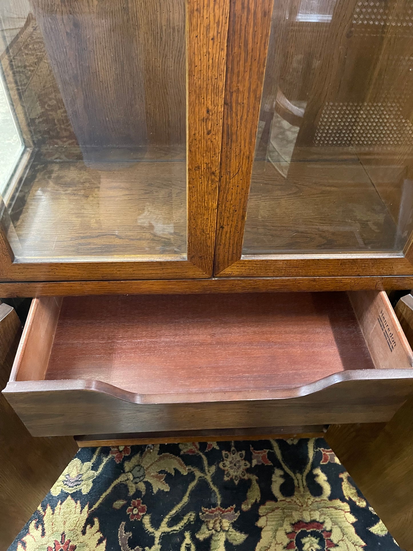 Henredon Solid Walnut Italian Campaign Style 65" Display Cabinet