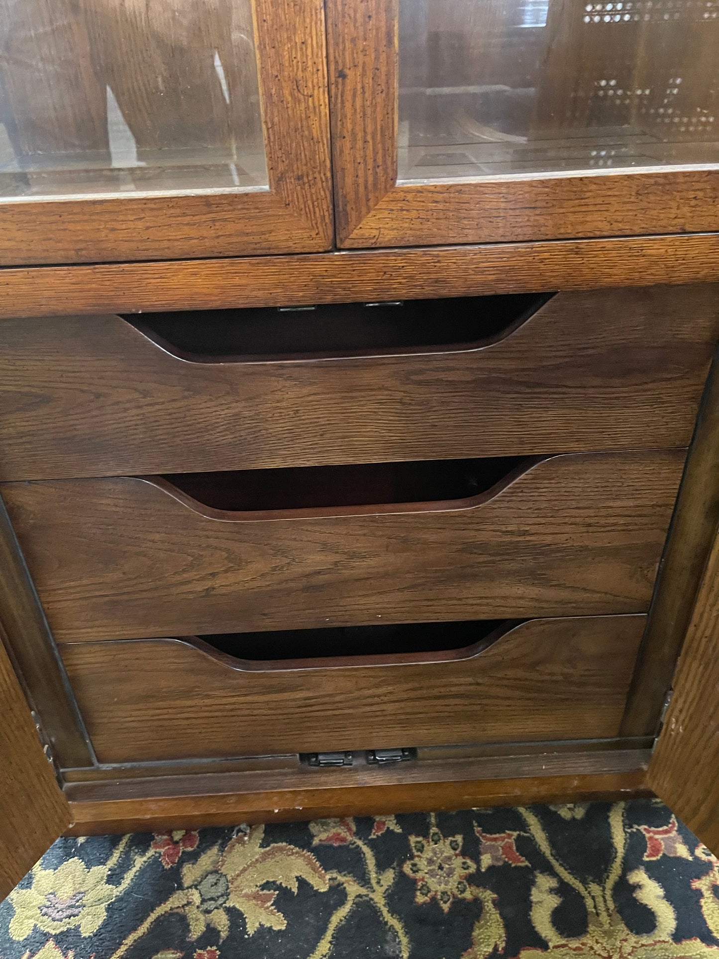 Henredon Solid Walnut Italian Campaign Style 65" Display Cabinet