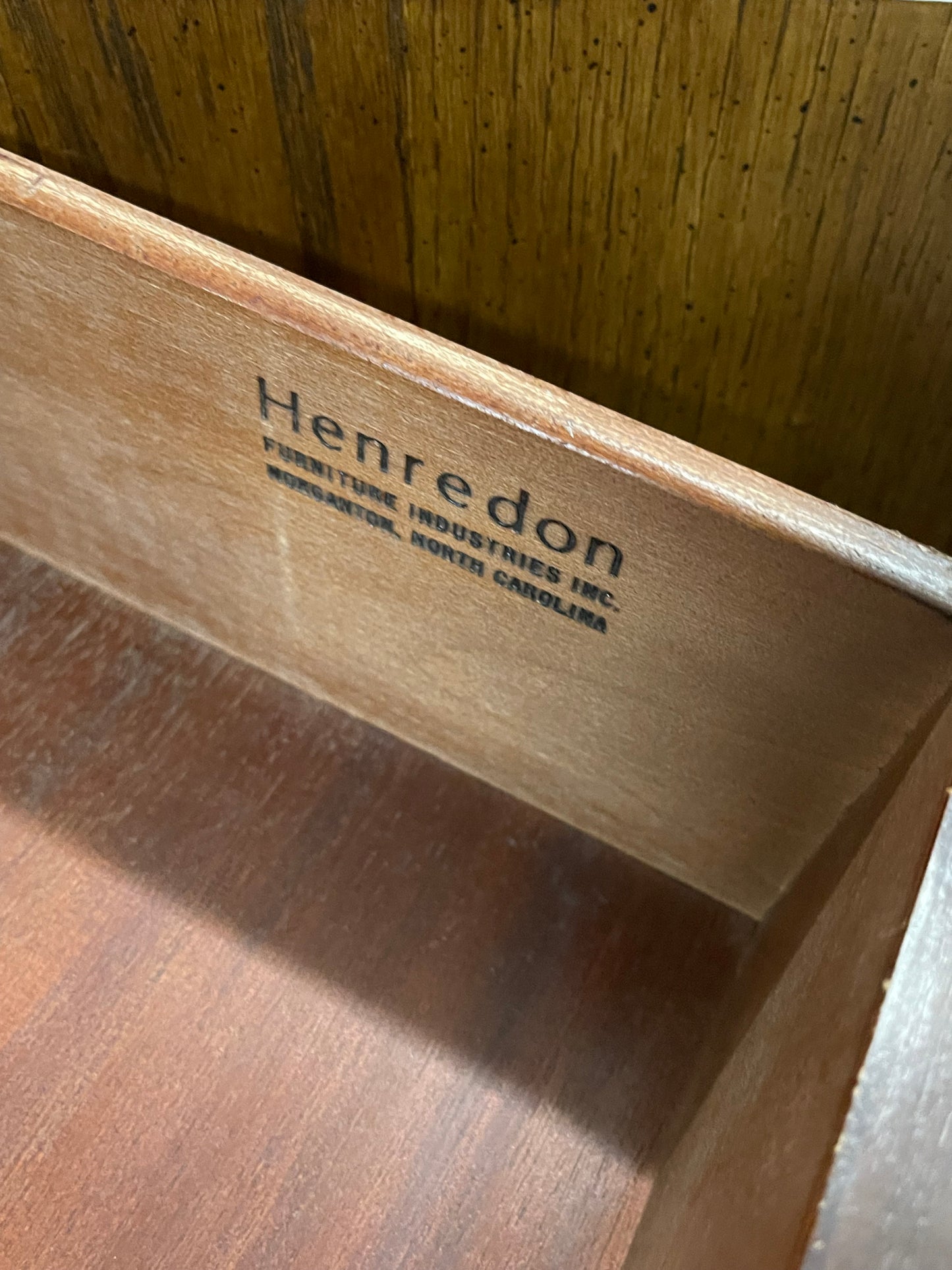 Henredon Solid Walnut Italian Campaign Style 65" Display Cabinet