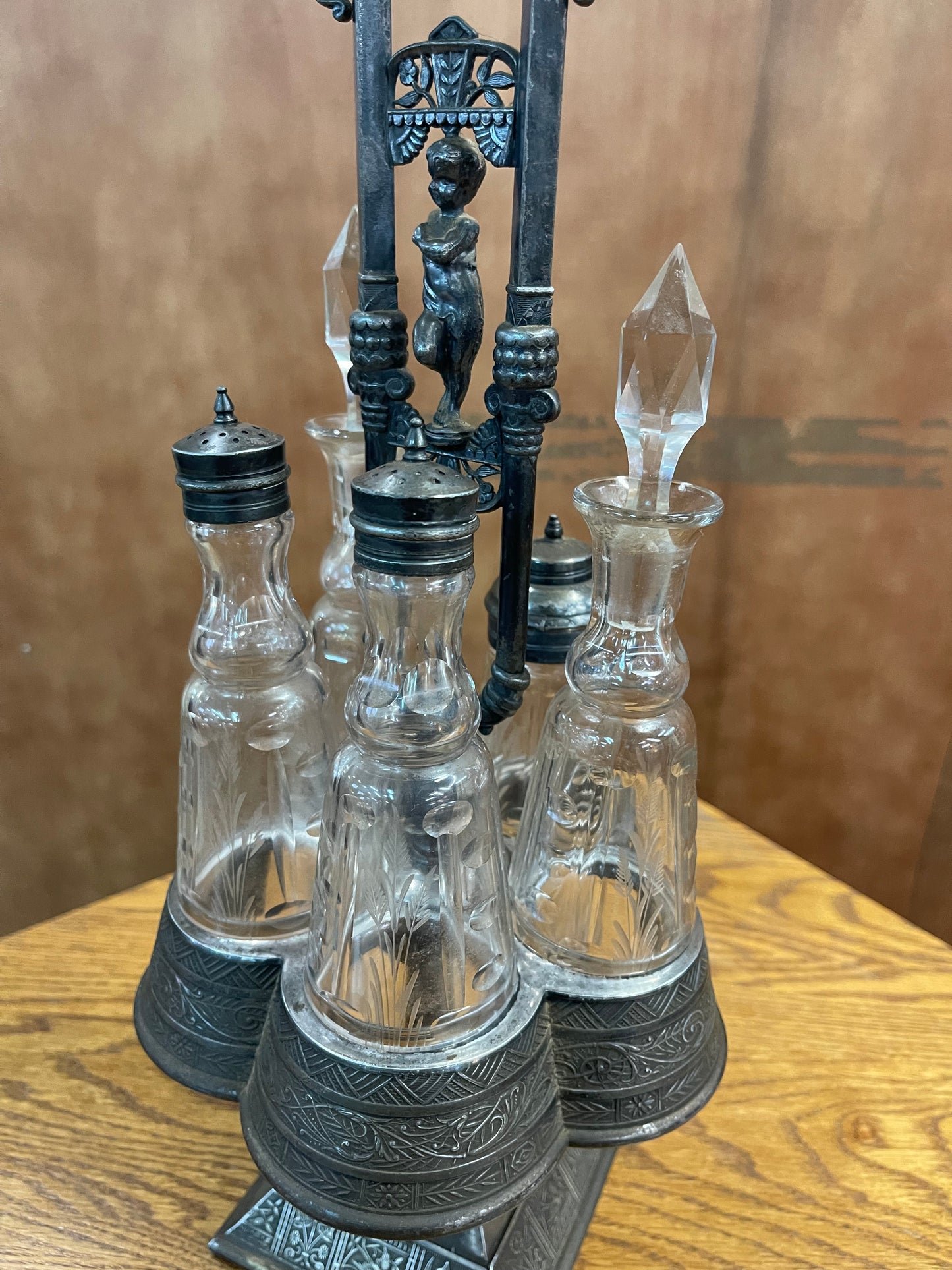 Antique Glass Condiment Cruet Silver Plated