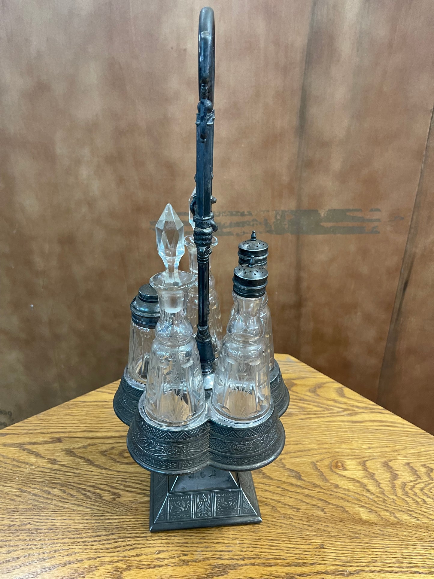 Antique Glass Condiment Cruet Silver Plated