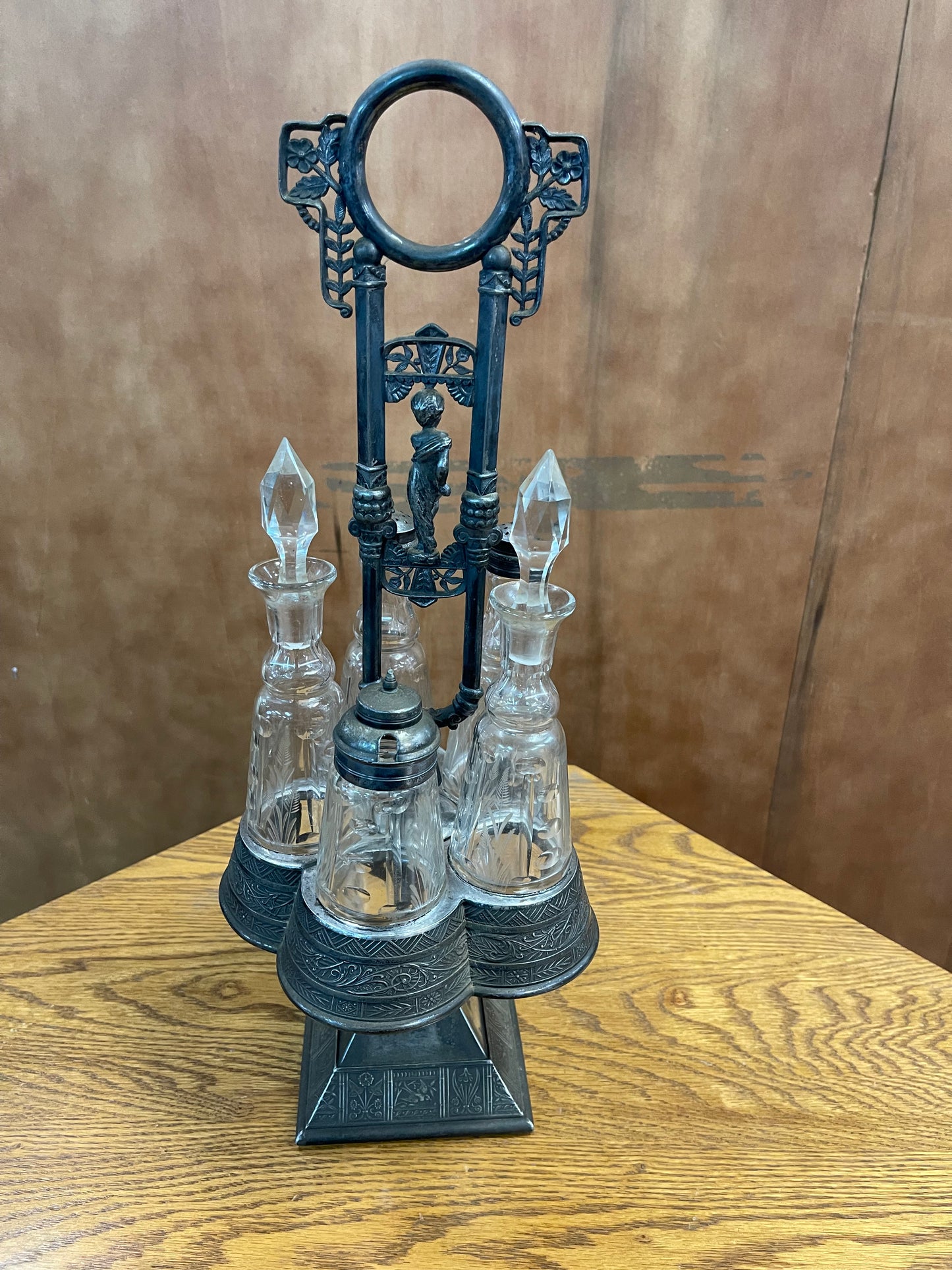 Antique Glass Condiment Cruet Silver Plated