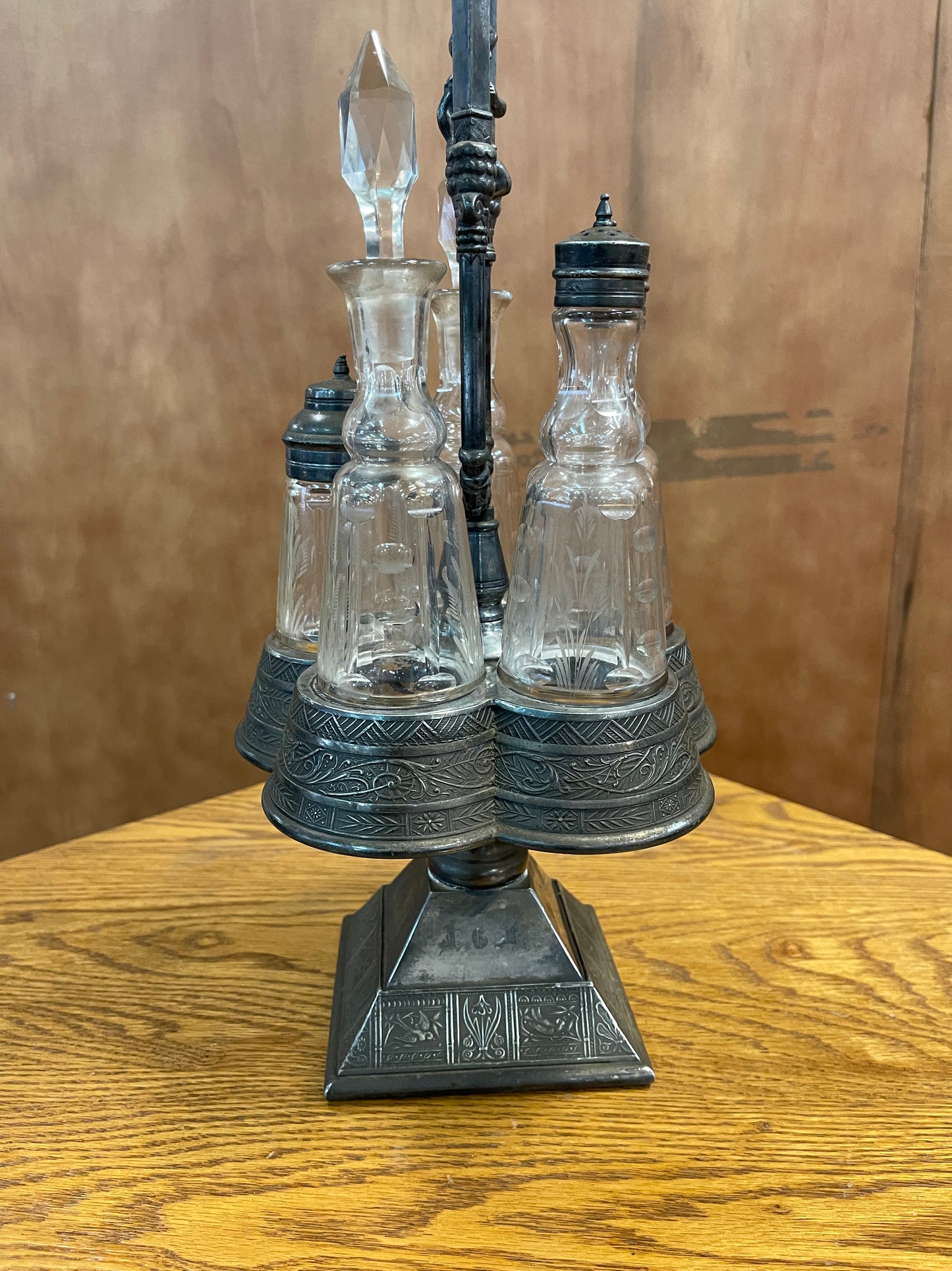 Antique Glass Condiment Cruet Silver Plated
