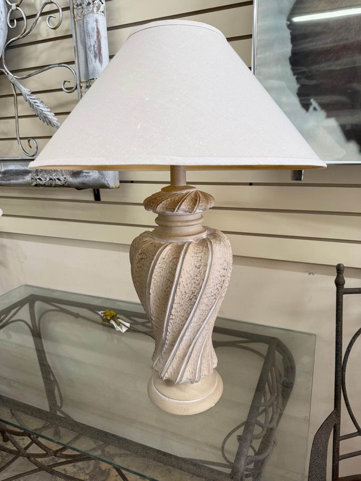 White floor lamp with matching table lamp