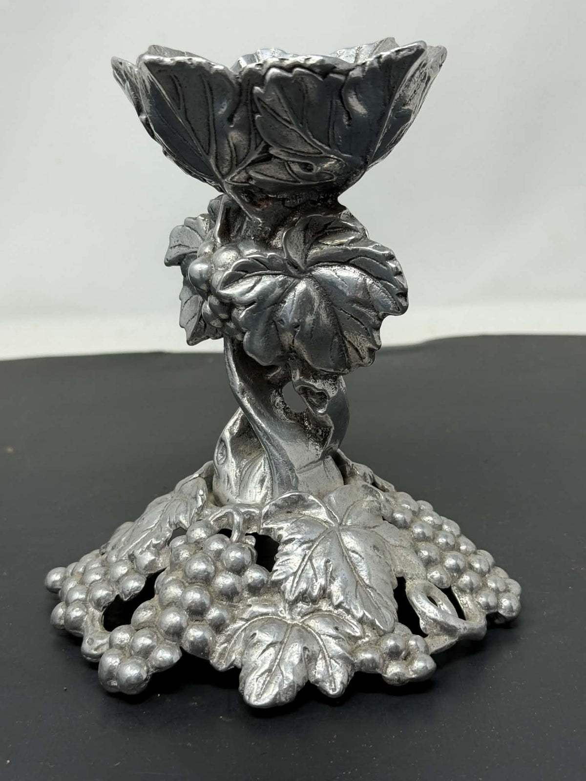 Twosday 47 – Ornate Silver Tone Grape Motif Candle Holder