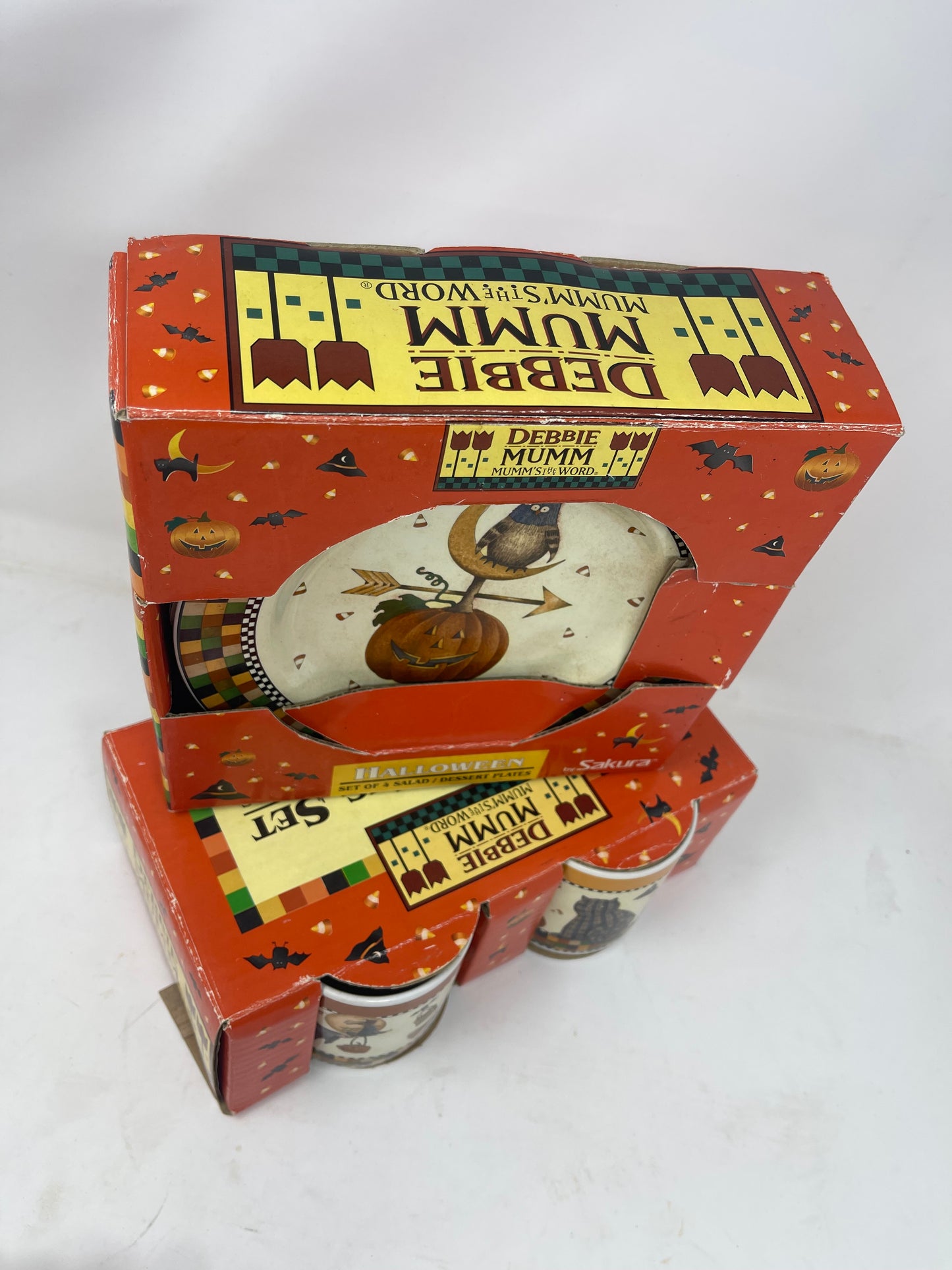 Debbie Mumm Sakura Halloween Dessert Ceramic Plates & Mugs In Original Box
