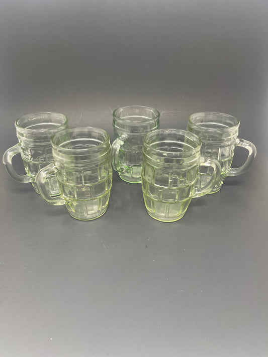 Set Of 5 Green Glass Barrel Mugs